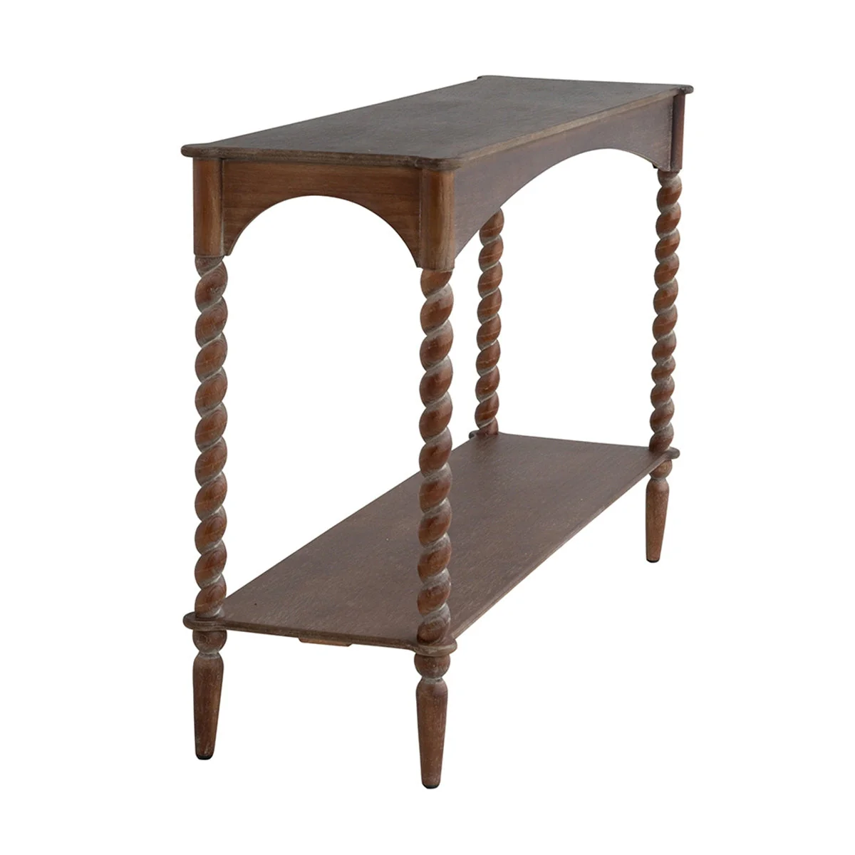 47x14x30" Rustic Brown Wood Console Table with Turned Spiral Legs and Lower Shelf - Image 5