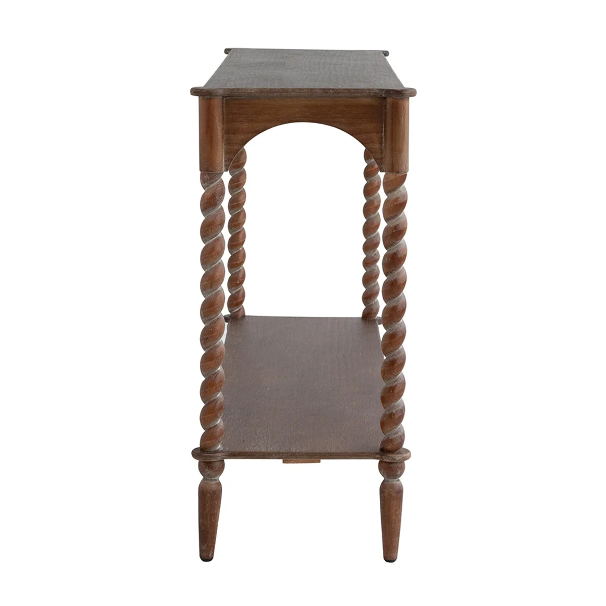 47x14x30" Rustic Brown Wood Console Table with Turned Spiral Legs and Lower Shelf - Image 8