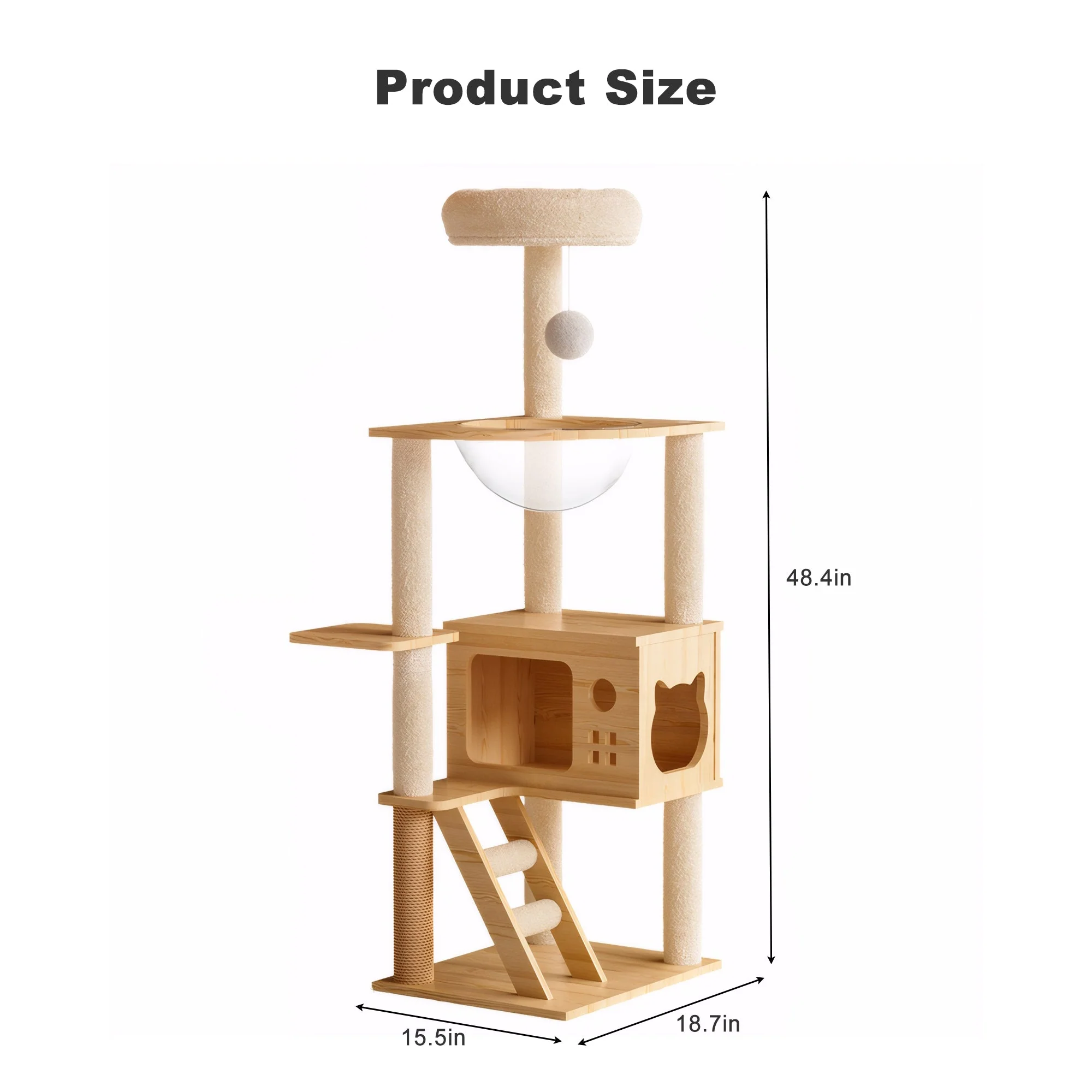 48.8' Modern Wooden Cat Tower for Indoor Cats - Image 3