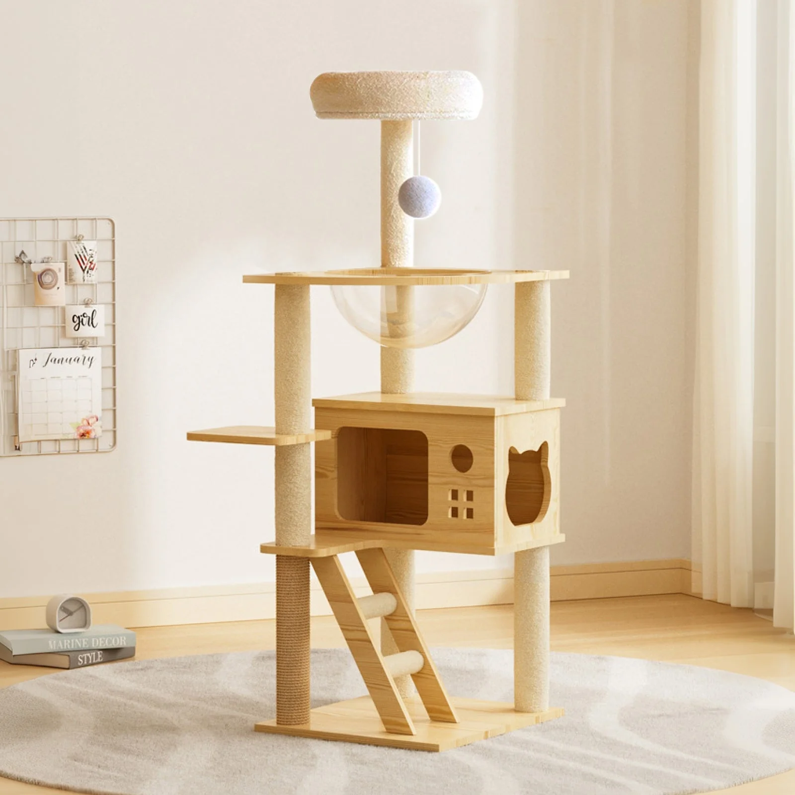 48.8' Modern Wooden Cat Tower for Indoor Cats - Image 4