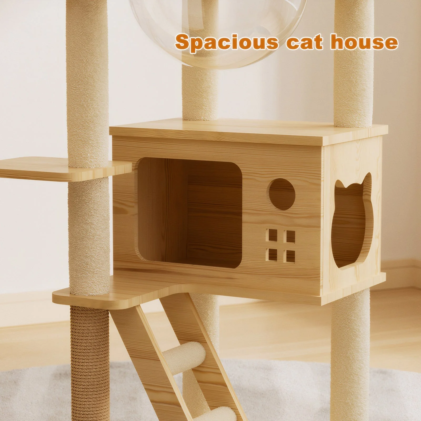 48.8' Modern Wooden Cat Tower for Indoor Cats - Image 5