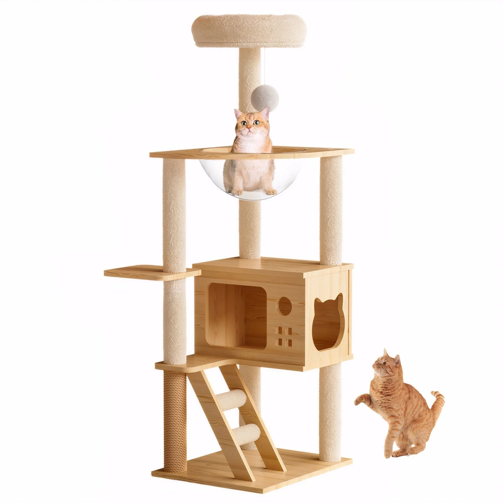 48.8' Modern Wooden Cat Tower for Indoor Cats - Image 6