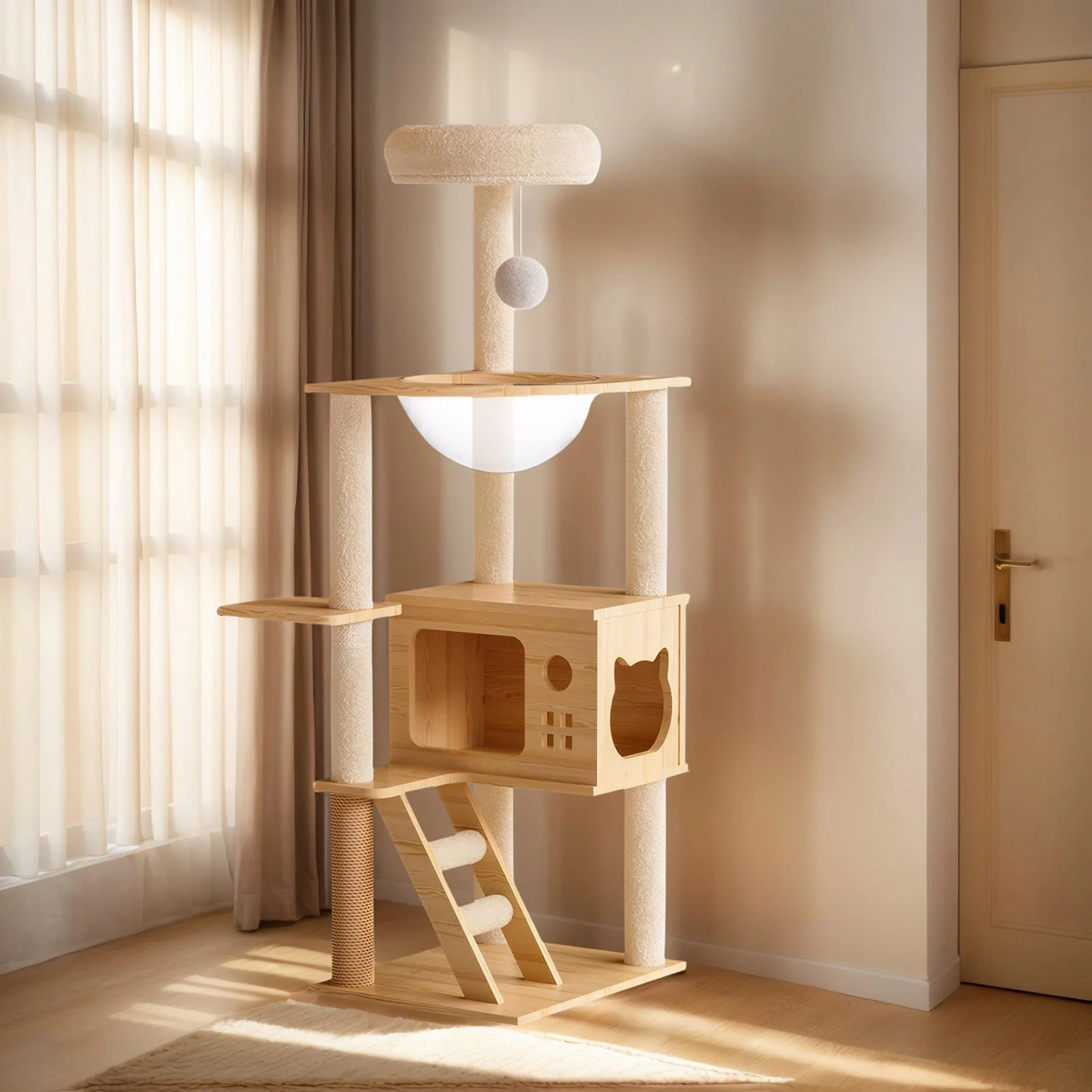 48.8' Modern Wooden Cat Tower for Indoor Cats - Image 7