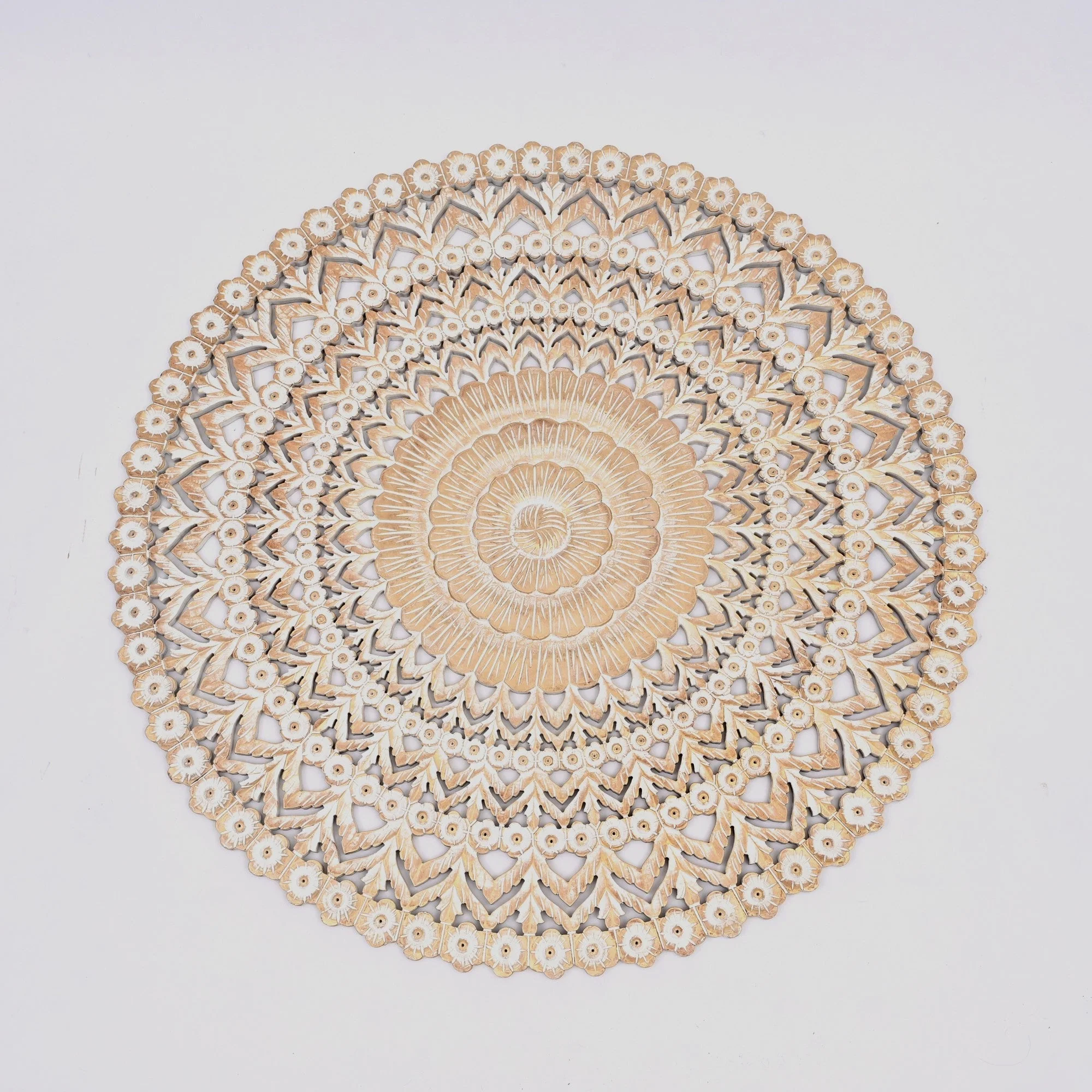 48” Hand-Carved Round Wooden Wall Art - Image 2