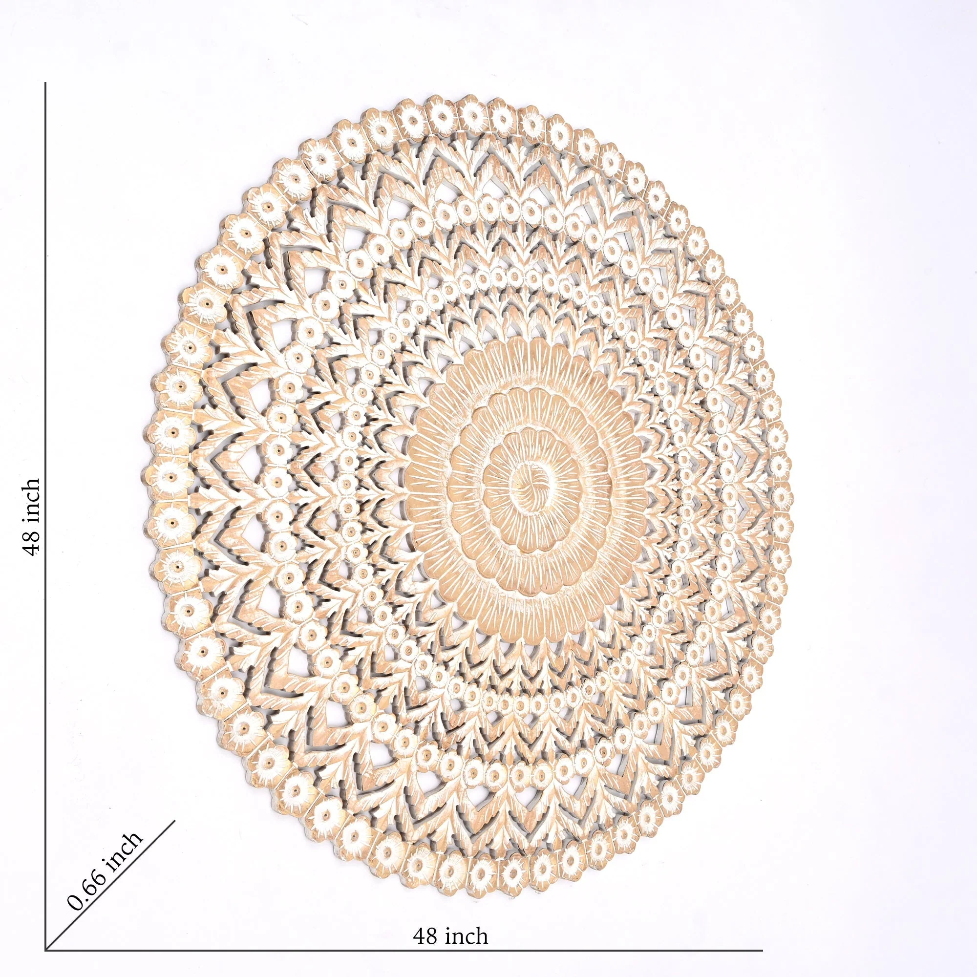 48” Hand-Carved Round Wooden Wall Art - Image 3