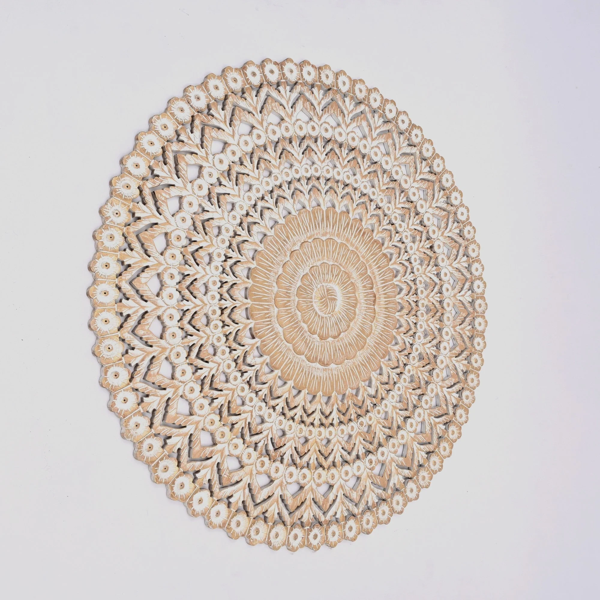 48” Hand-Carved Round Wooden Wall Art - Image 4