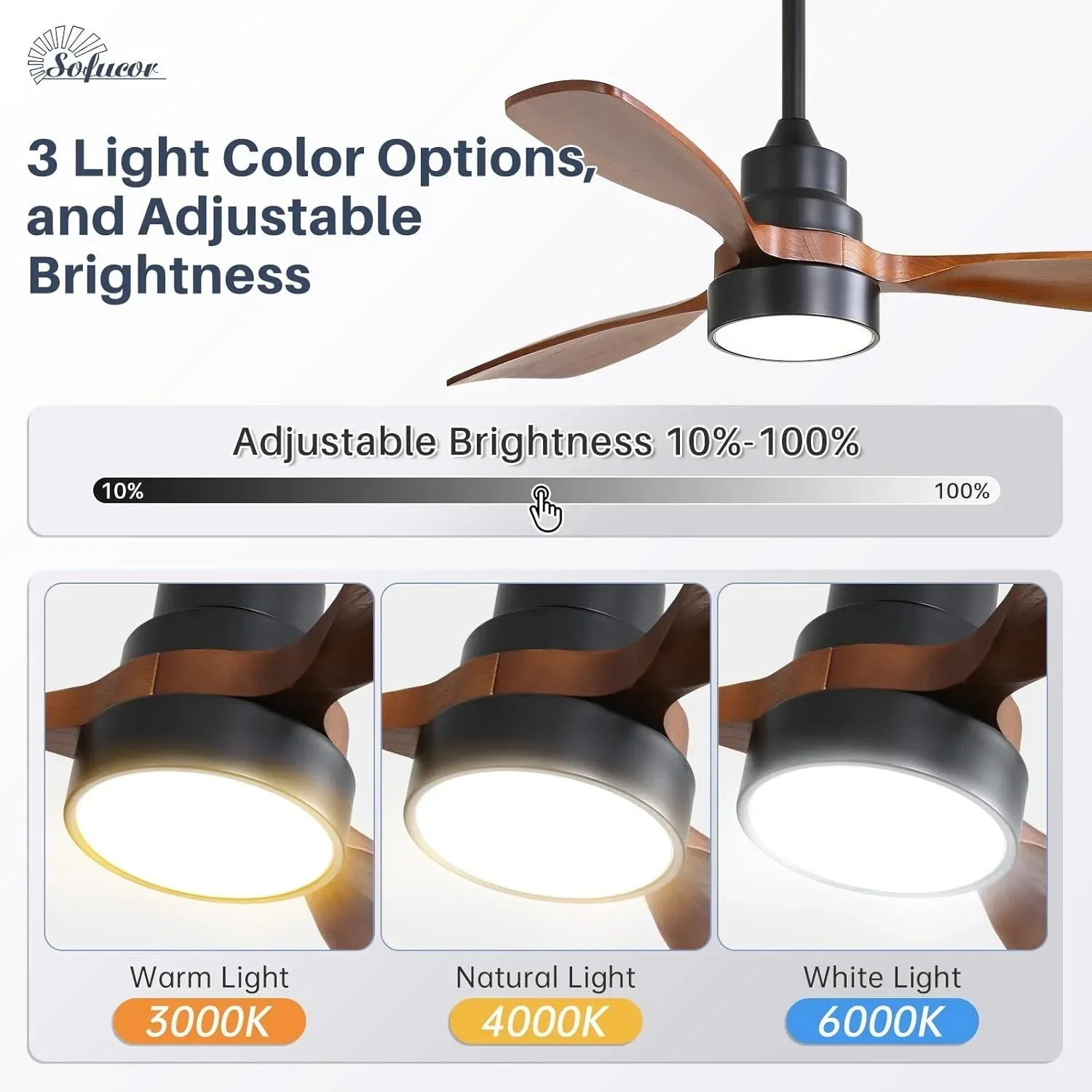 48 Inch Smart Wood Ceiling Fan with LED Light Remote 6-Speed DC - Image 3