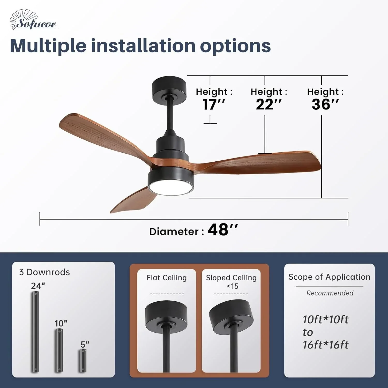 48 Inch Smart Wood Ceiling Fan with LED Light Remote 6-Speed DC - Image 6