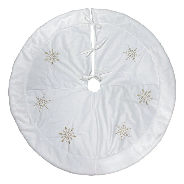 48" Ivory Snowflake Embroidered Tree Skirt with  Faux Fur Trim - Image 2