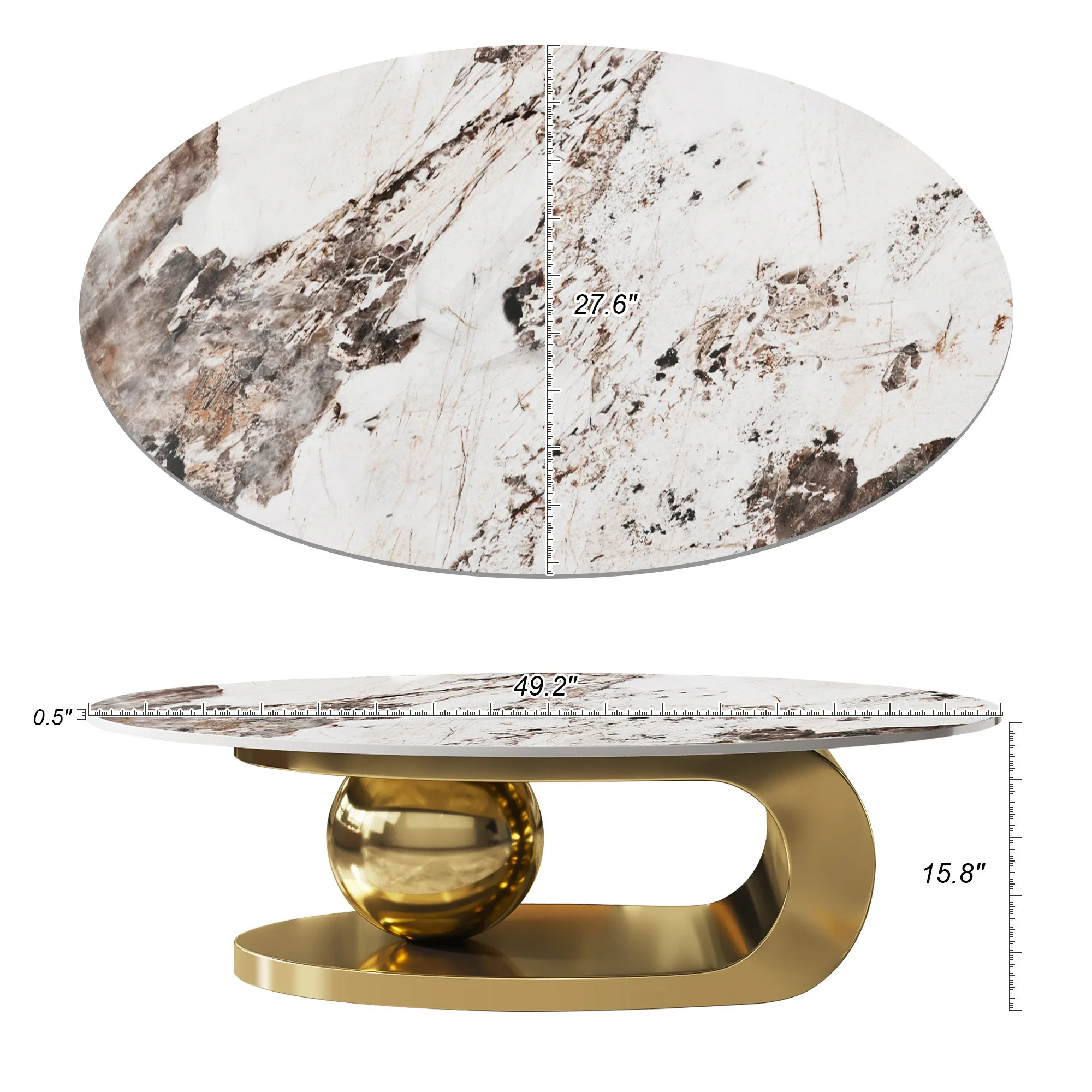 49.2 Inches Oval Faux Marble Coffee Table for Living Room with Stainless Steel Base - Image 13