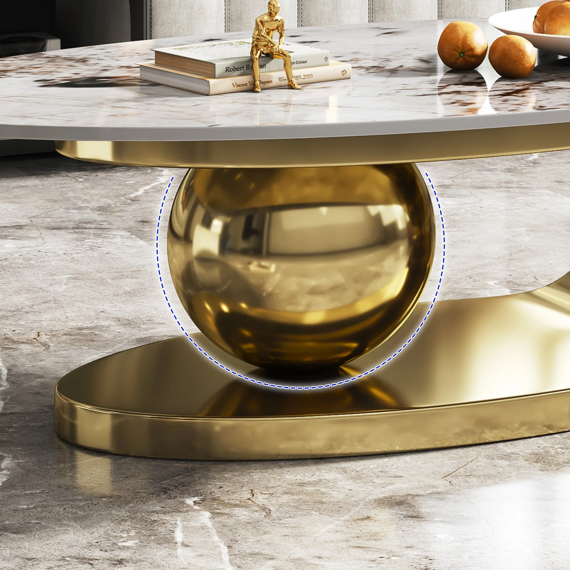 49.2 Inches Oval Faux Marble Coffee Table for Living Room with Stainless Steel Base - Image 5