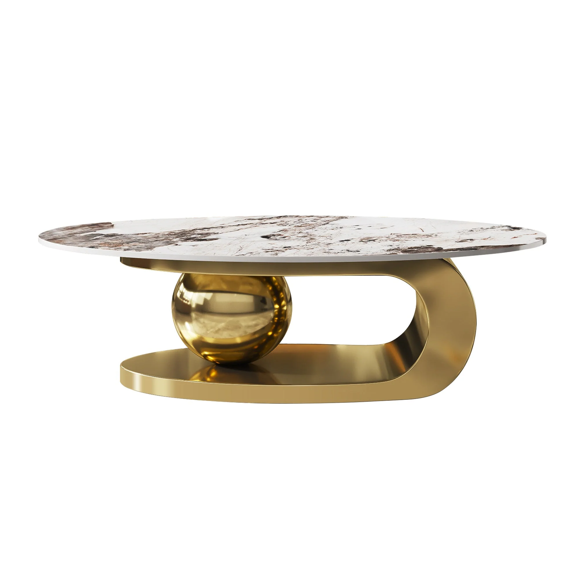 49.2 Inches Oval Faux Marble Coffee Table for Living Room with Stainless Steel Base - Image 6