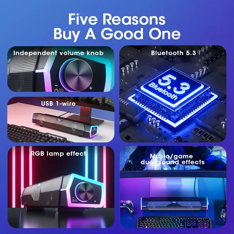 4D Computer Speakers Bluetooth 5.0 Stereo Soundbar Subwoofer for PC Laptop - Image 5