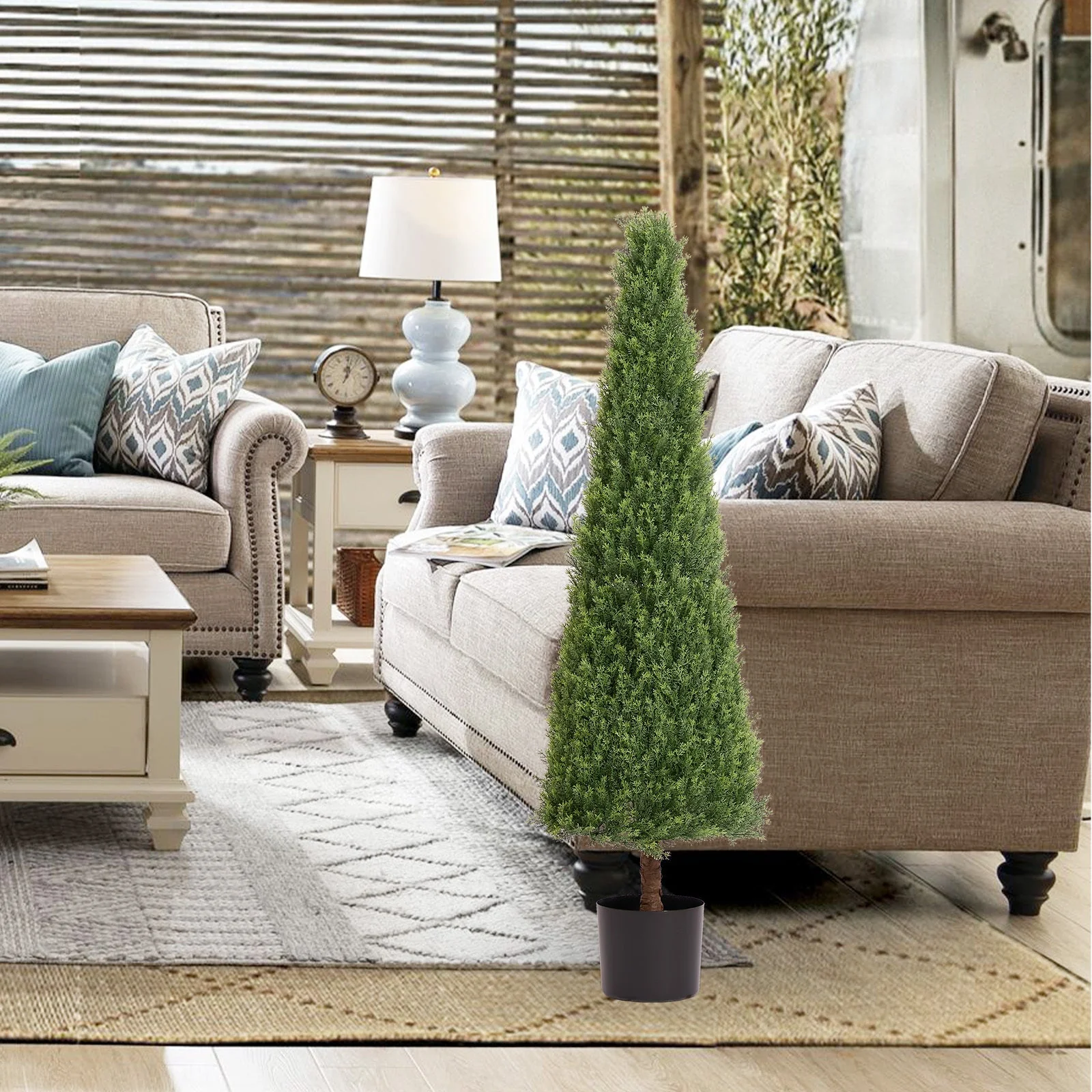 4FT Conical Topiary Cedar Trees Artificial Outdoor Set of 2 - Image 5