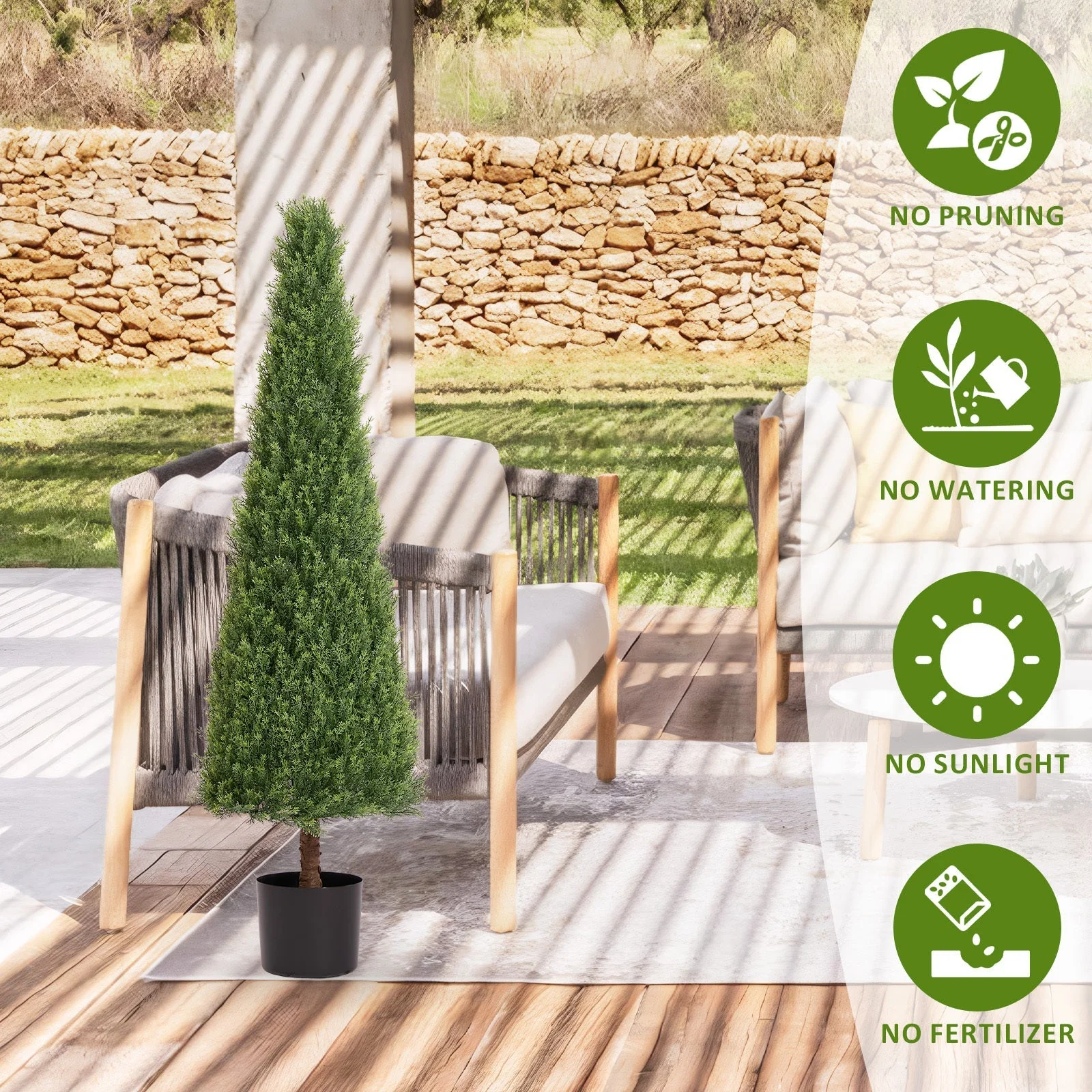 4FT Conical Topiary Cedar Trees Artificial Outdoor Set of 2 - Image 6