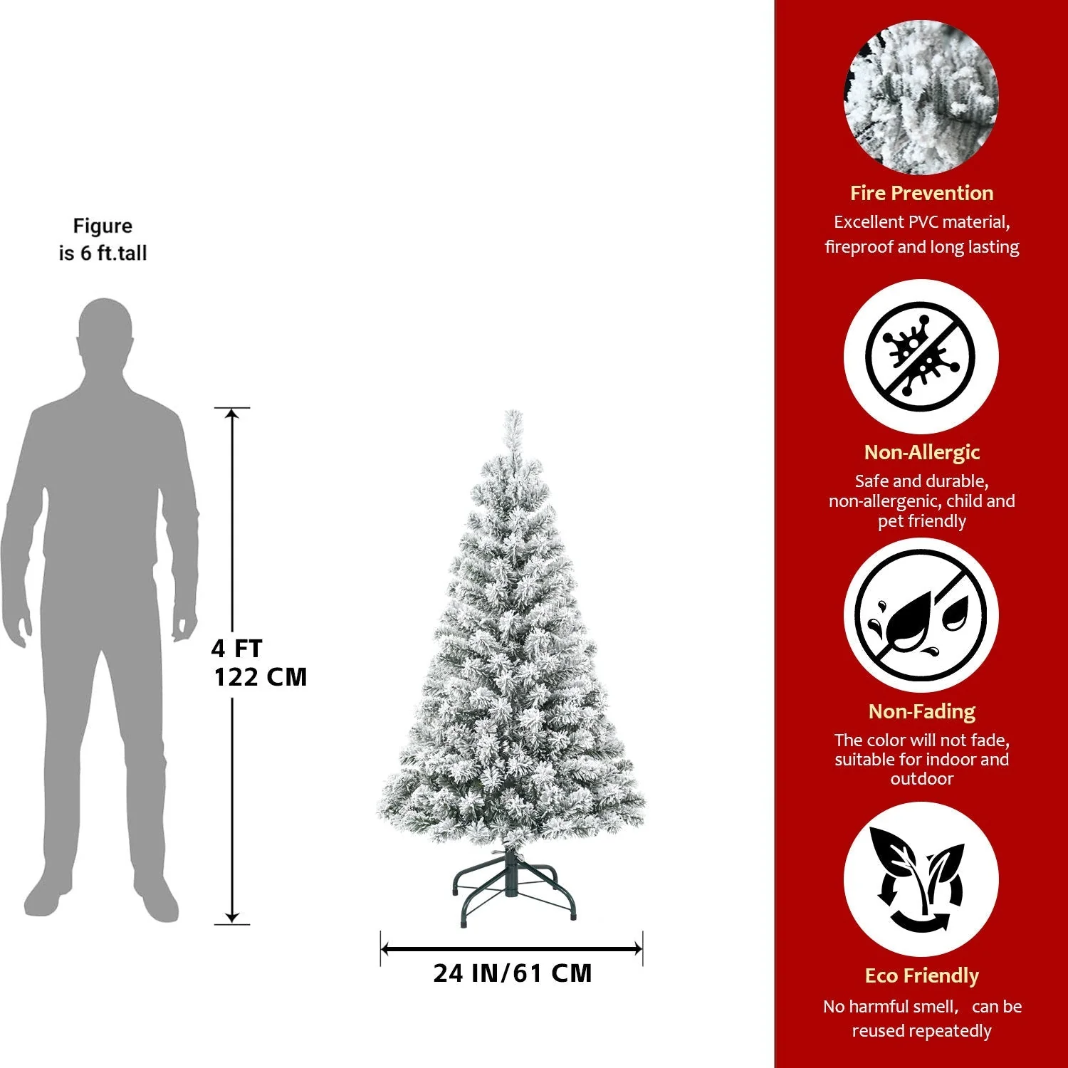 4FT Flocked Christmas Tree with 233 Tips - Image 11