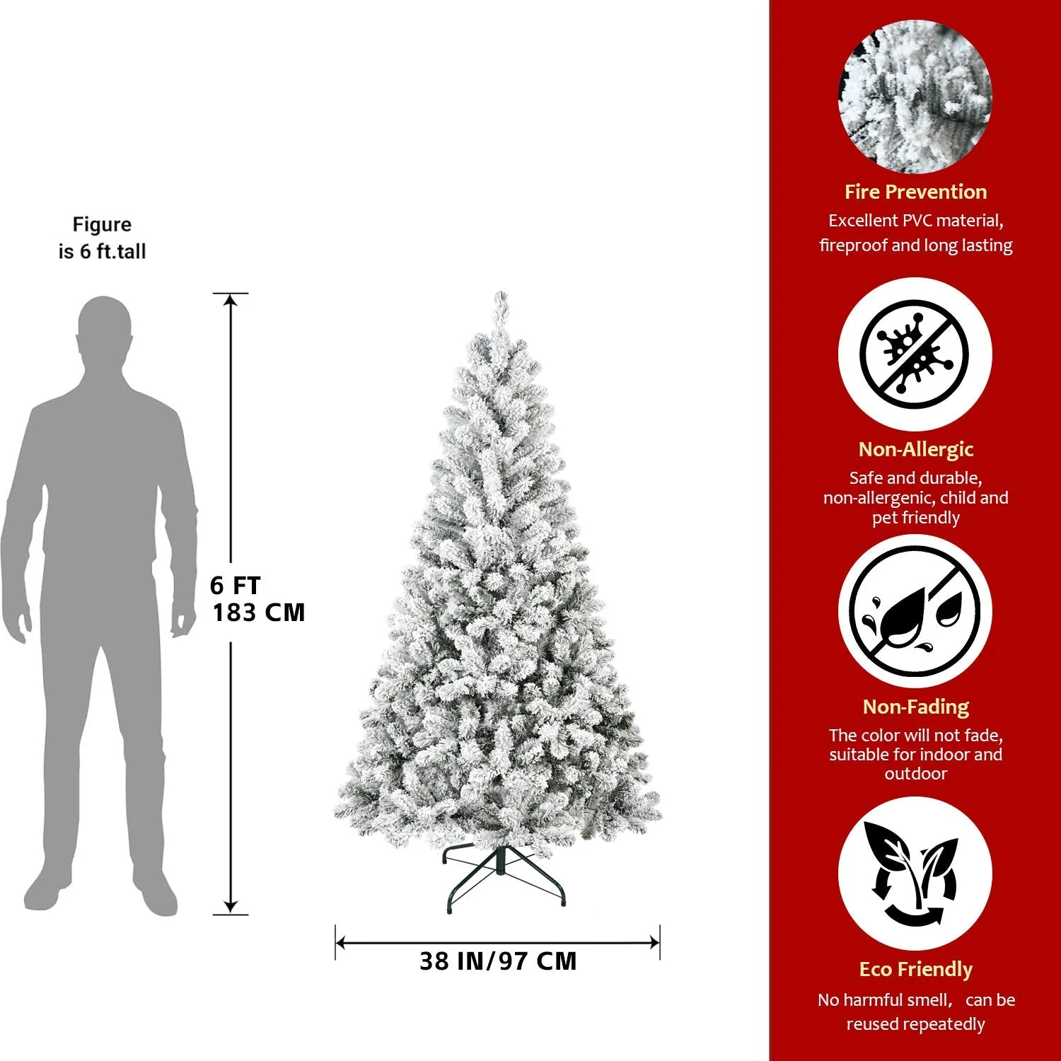 4FT Flocked Christmas Tree with 233 Tips - Image 8