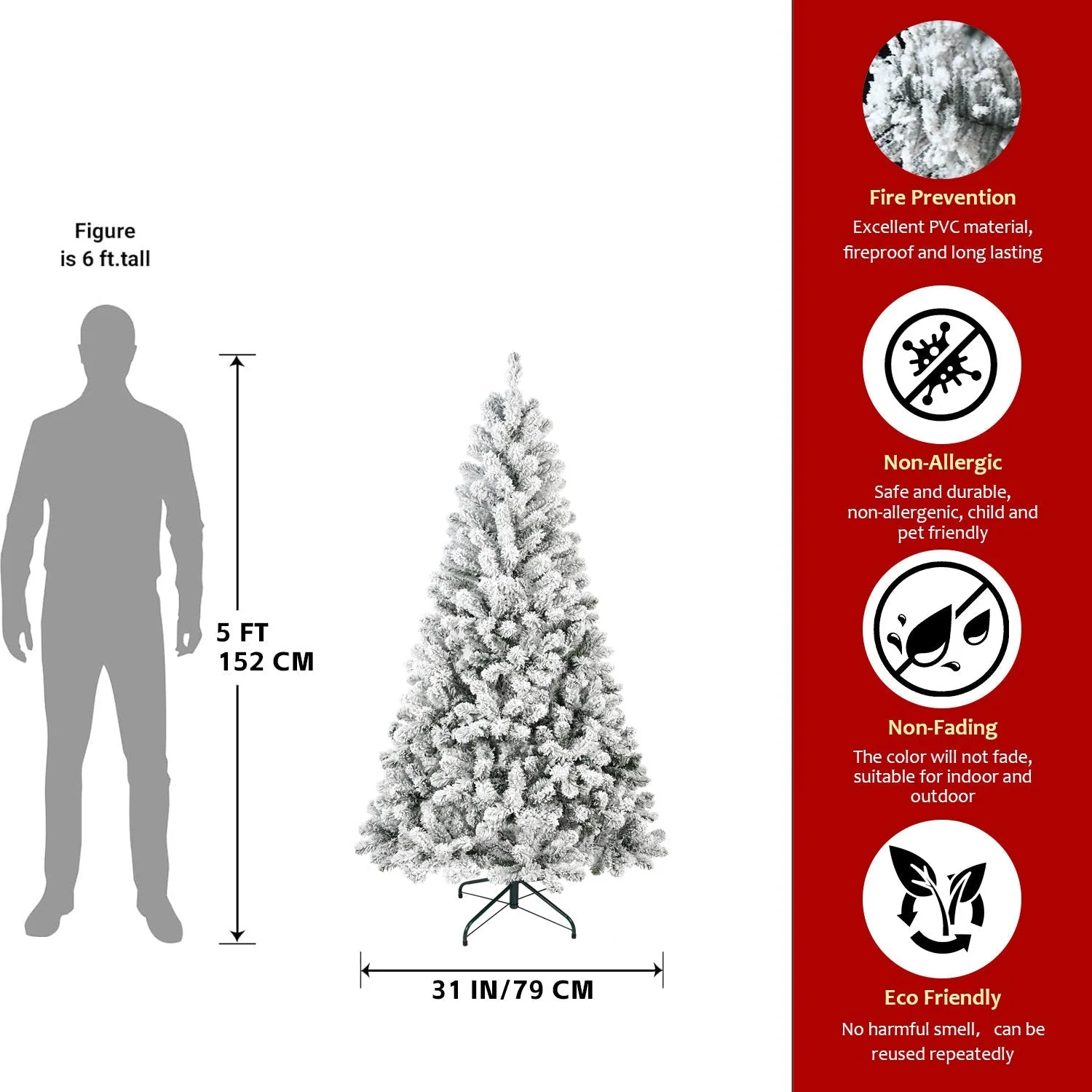 4FT Flocked Christmas Tree with 233 Tips - Image 9