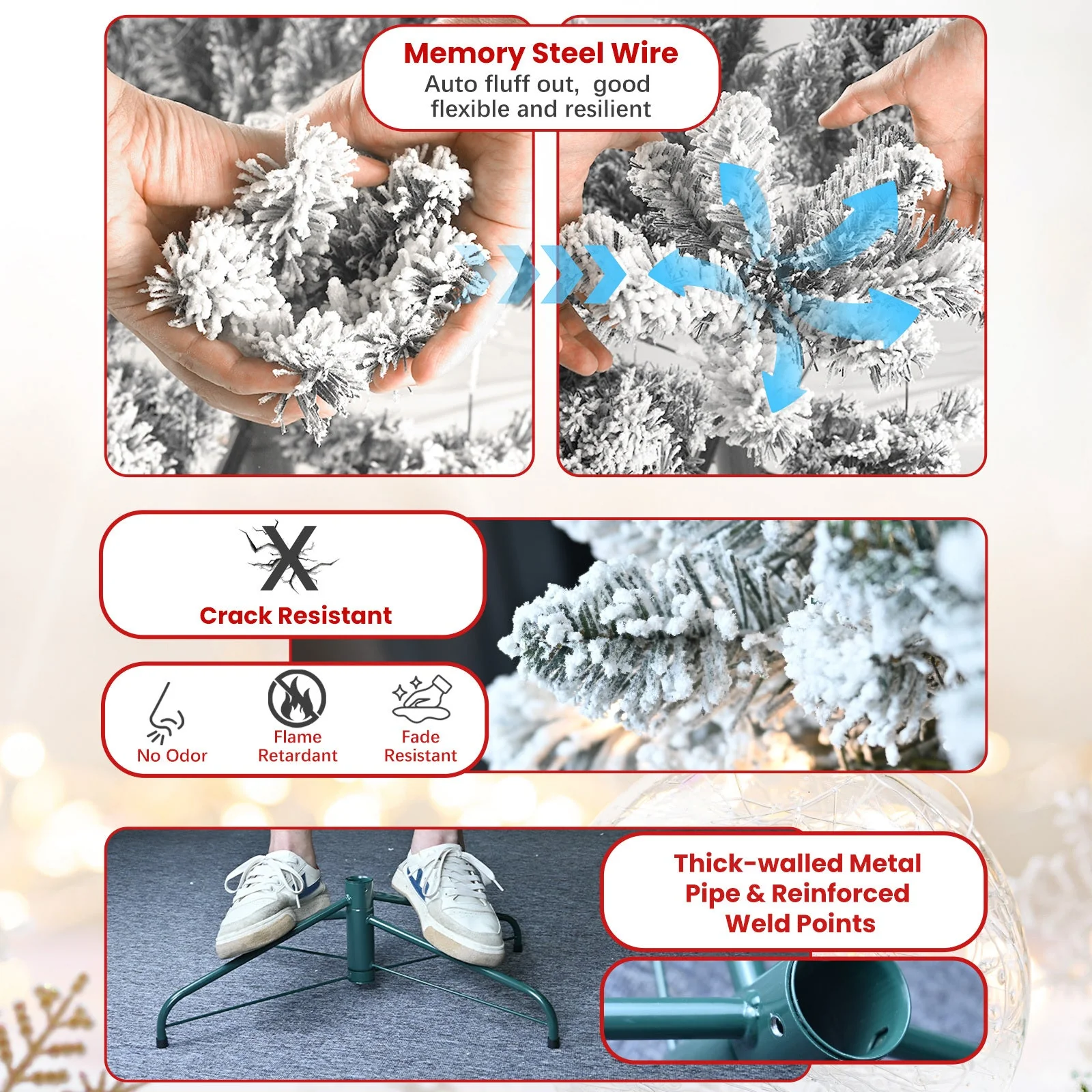 4FT Flocked Christmas Tree with Pine Cones and Snowy PVC Design - Image 12