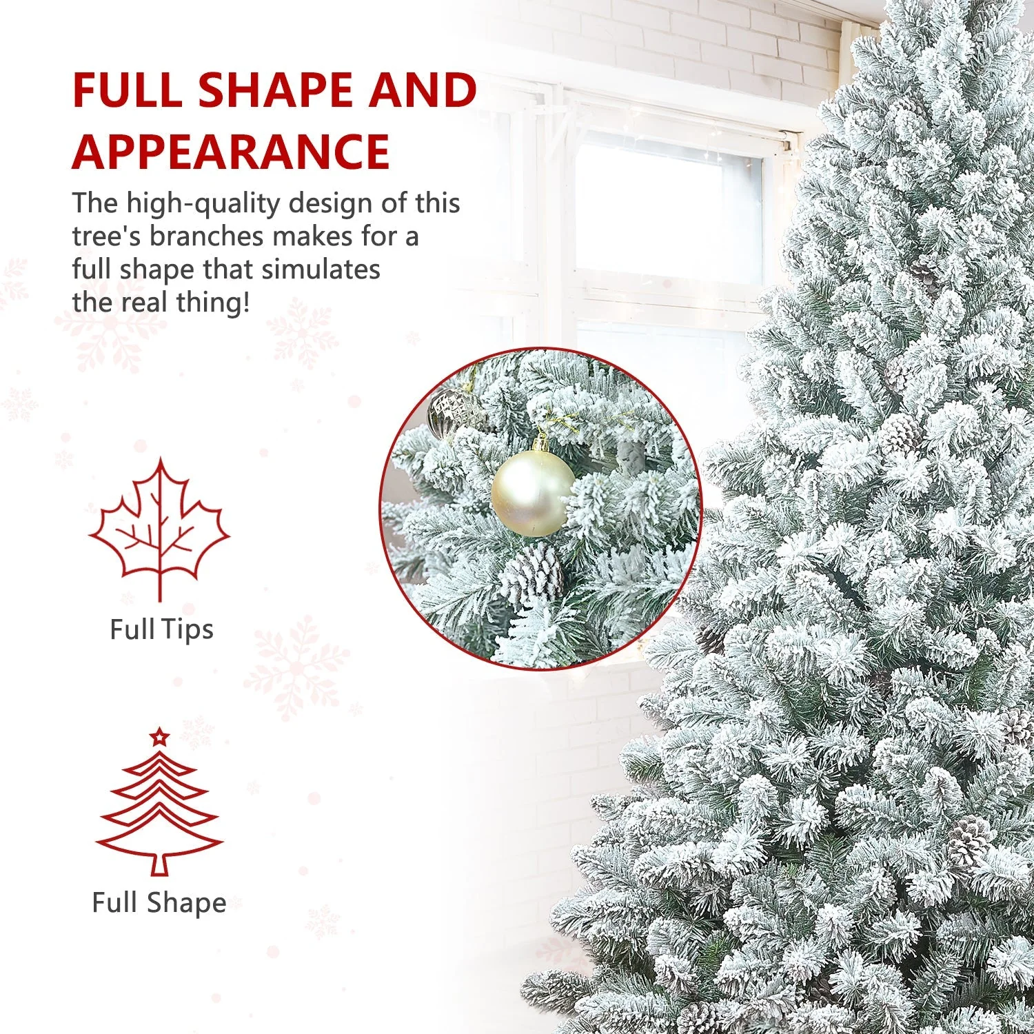 4FT Flocked Christmas Tree with Pine Cones and Snowy PVC Design - Image 13