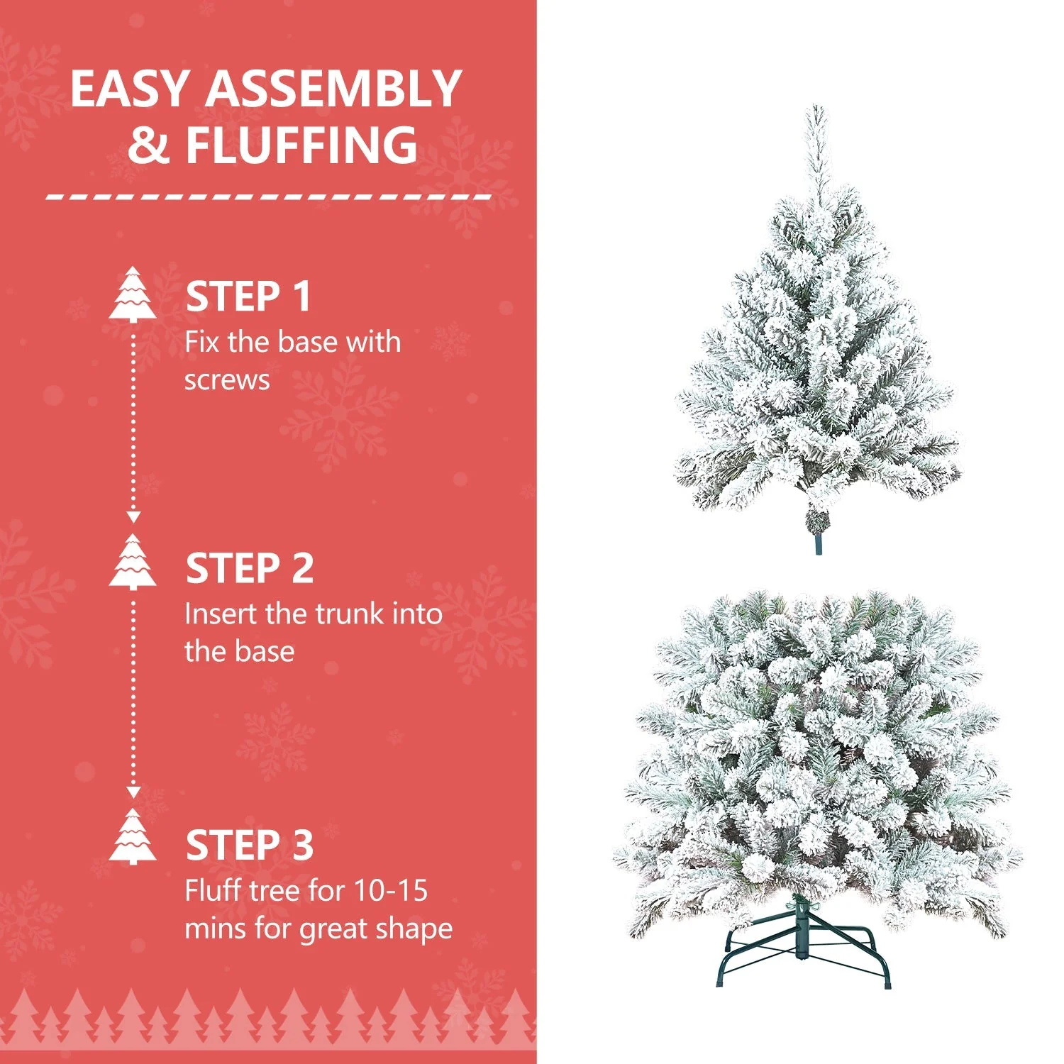 4FT Flocked Christmas Tree with Pine Cones and Snowy PVC Design - Image 3