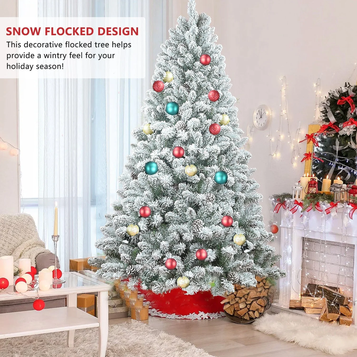 4FT Flocked Christmas Tree with Pine Cones and Snowy PVC Design - Image 7