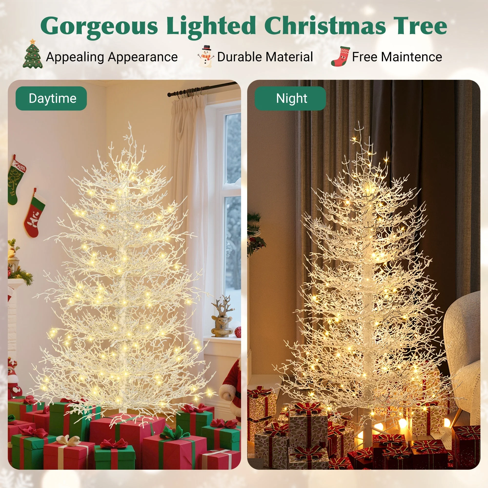 4FT Pre-Lit Aspen Fir Artificial Christmas Tree 230 Warm White LED Lights - Image 5