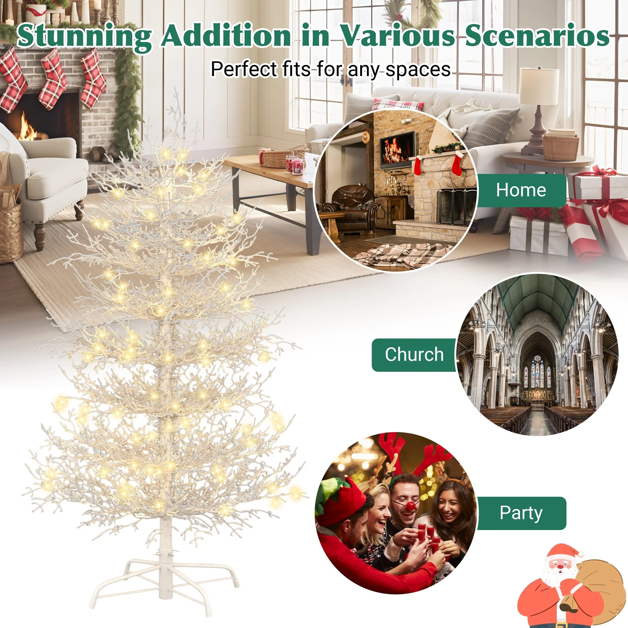 4FT Pre-Lit Aspen Fir Artificial Christmas Tree 230 Warm White LED Lights - Image 6