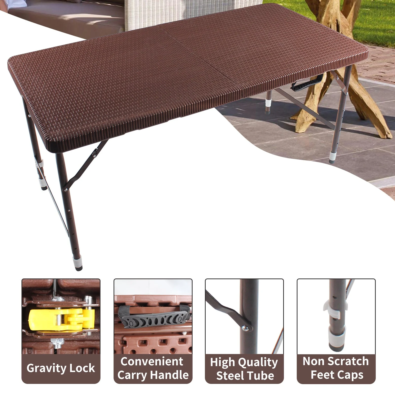 4ft Rattan Folding Table for Indoor and Outdoor Use - Image 3