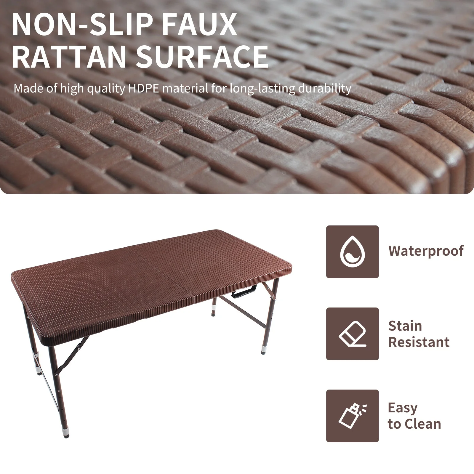 4ft Rattan Folding Table for Indoor and Outdoor Use - Image 4