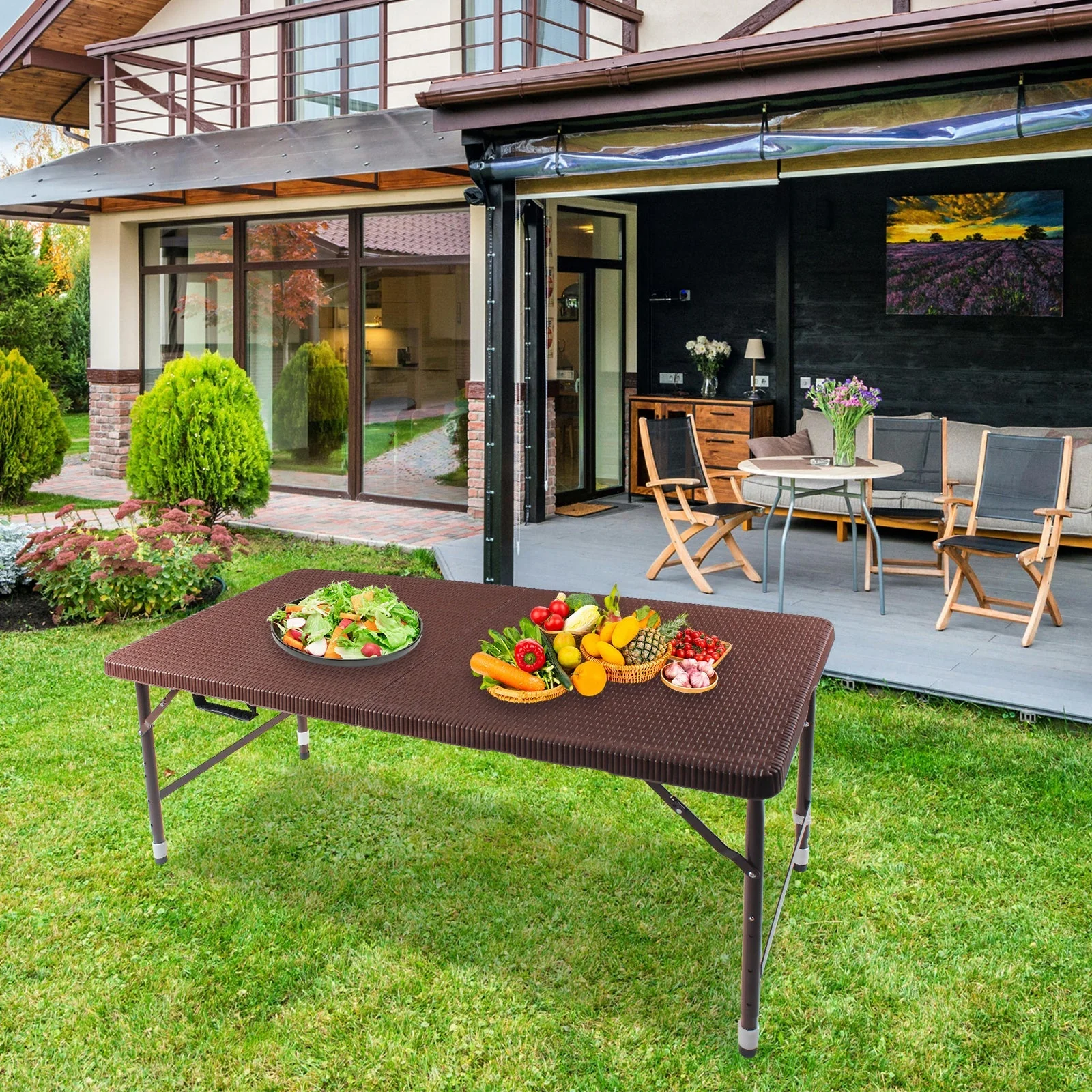 4ft Rattan Folding Table for Indoor and Outdoor Use - Image 6