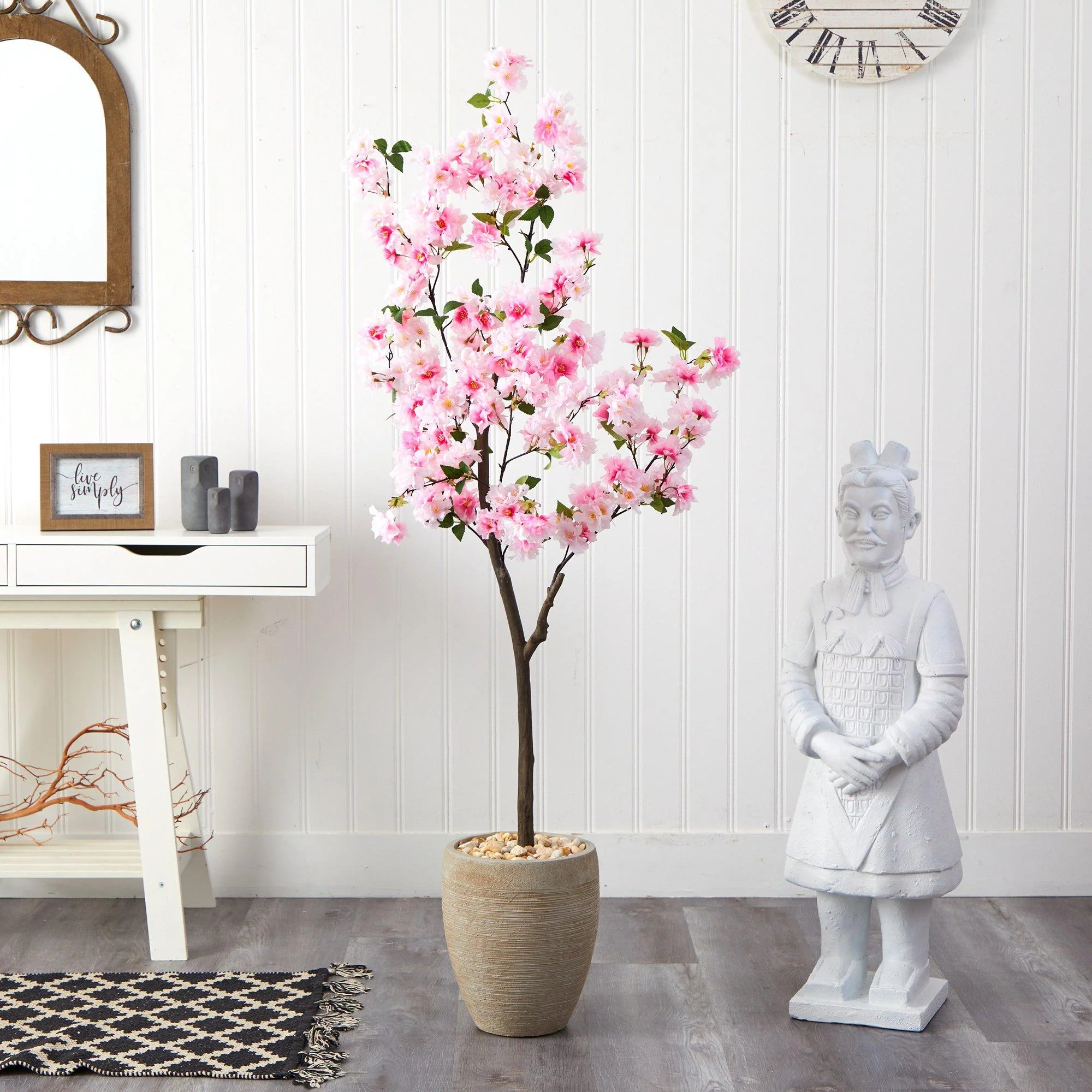 5.5’ Cherry Blossom Artificial Tree in Sand Colored Planter - Image 3