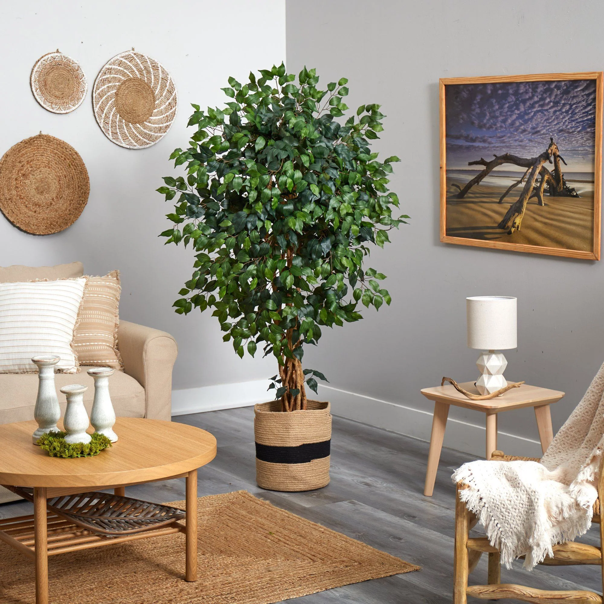 5.5’ Palace Ficus Artificial Tree in Handmade Natural Cotton Planter - Image 3
