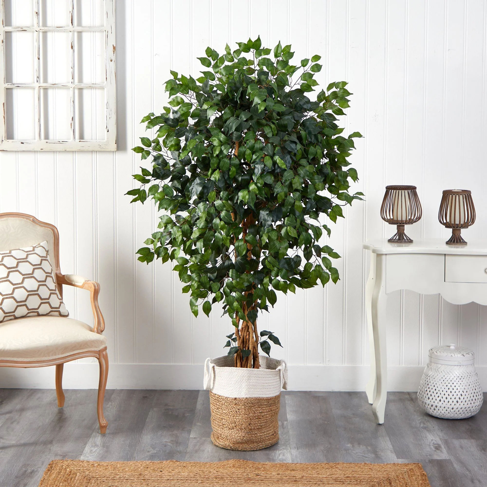 5.5’ Palace Ficus Artificial Tree with in Handmade Natural Jute and Cotton Planter - Image 3