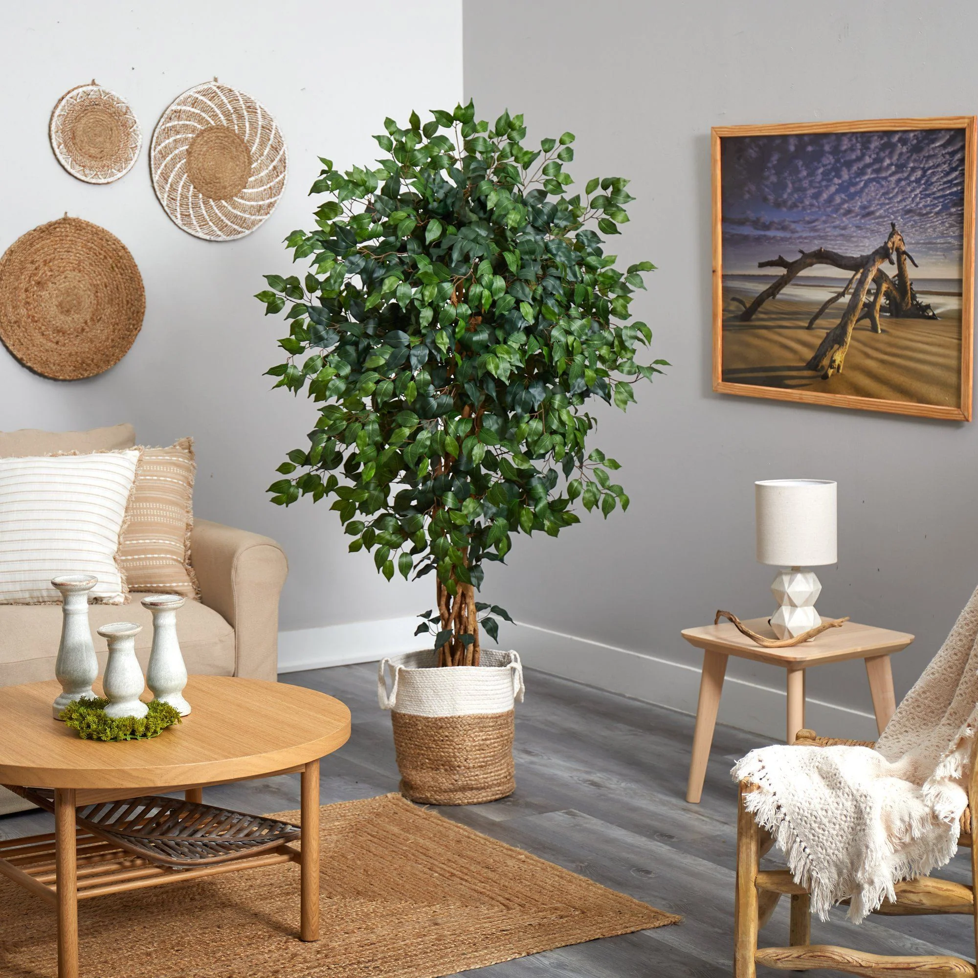 5.5’ Palace Ficus Artificial Tree with in Handmade Natural Jute and Cotton Planter - Image 4