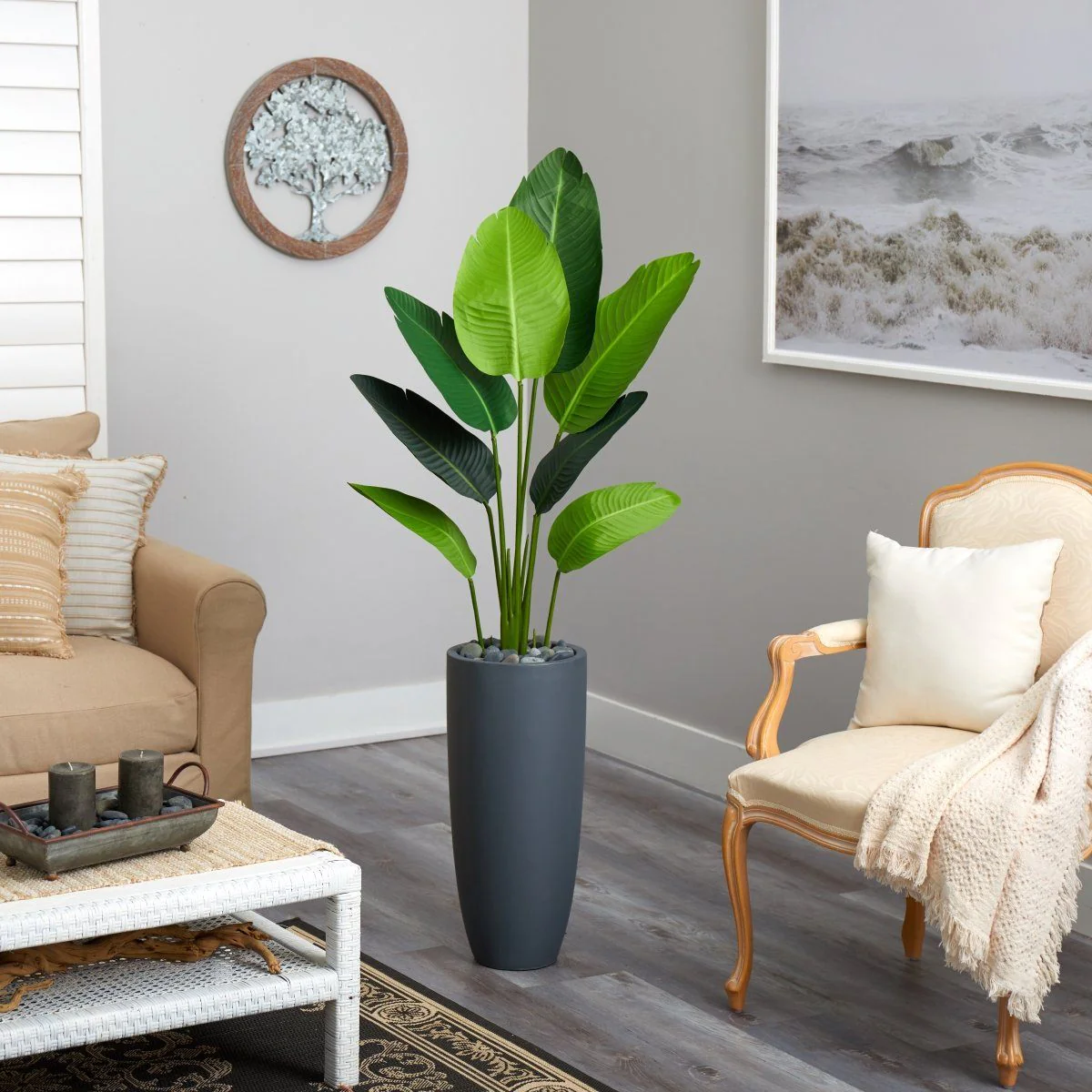 5.5’ Traveler's Palm Artificial Tree in Gray Planter - Image 6