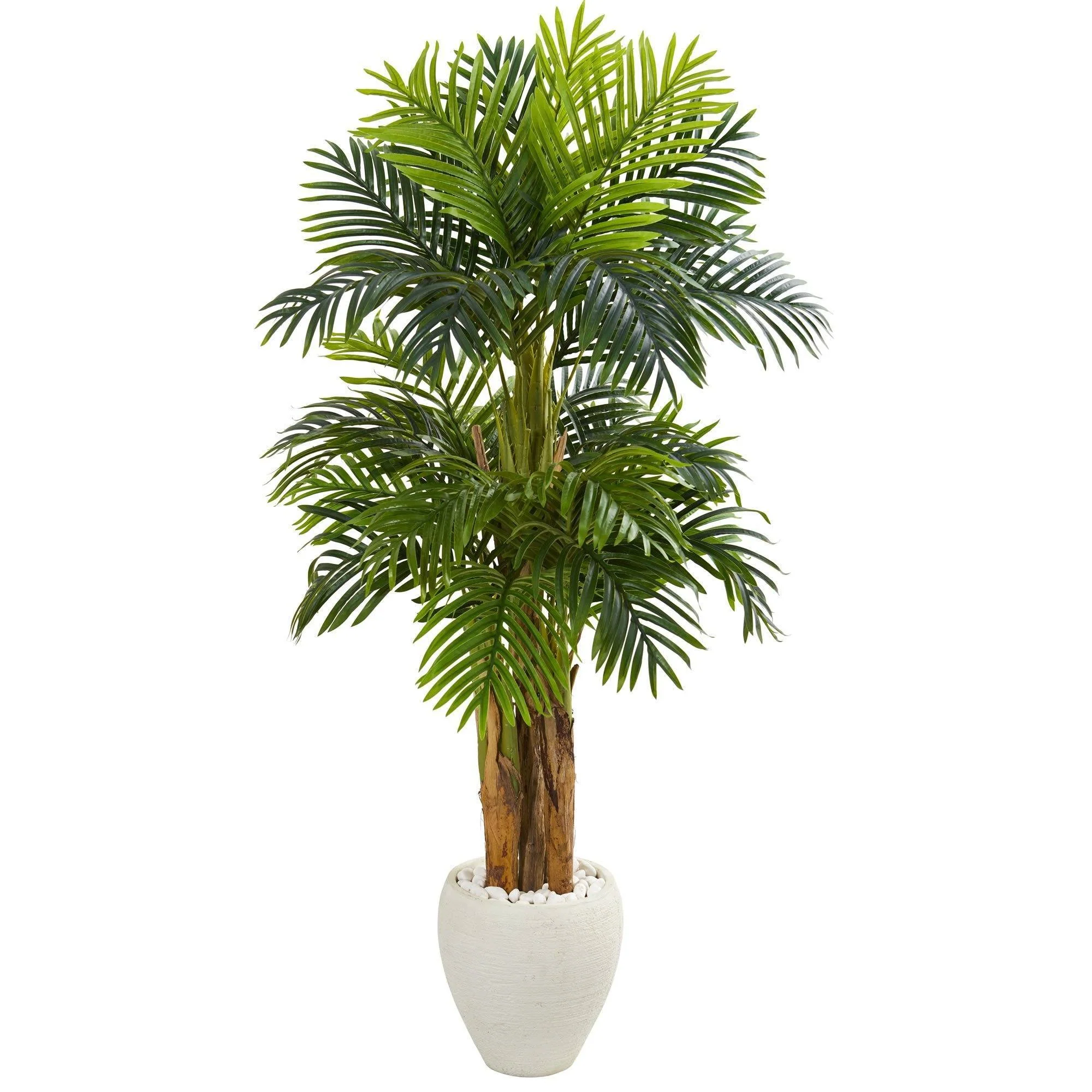5.5’ Triple Areca Palm Artificial Tree in White Planter - Image 6