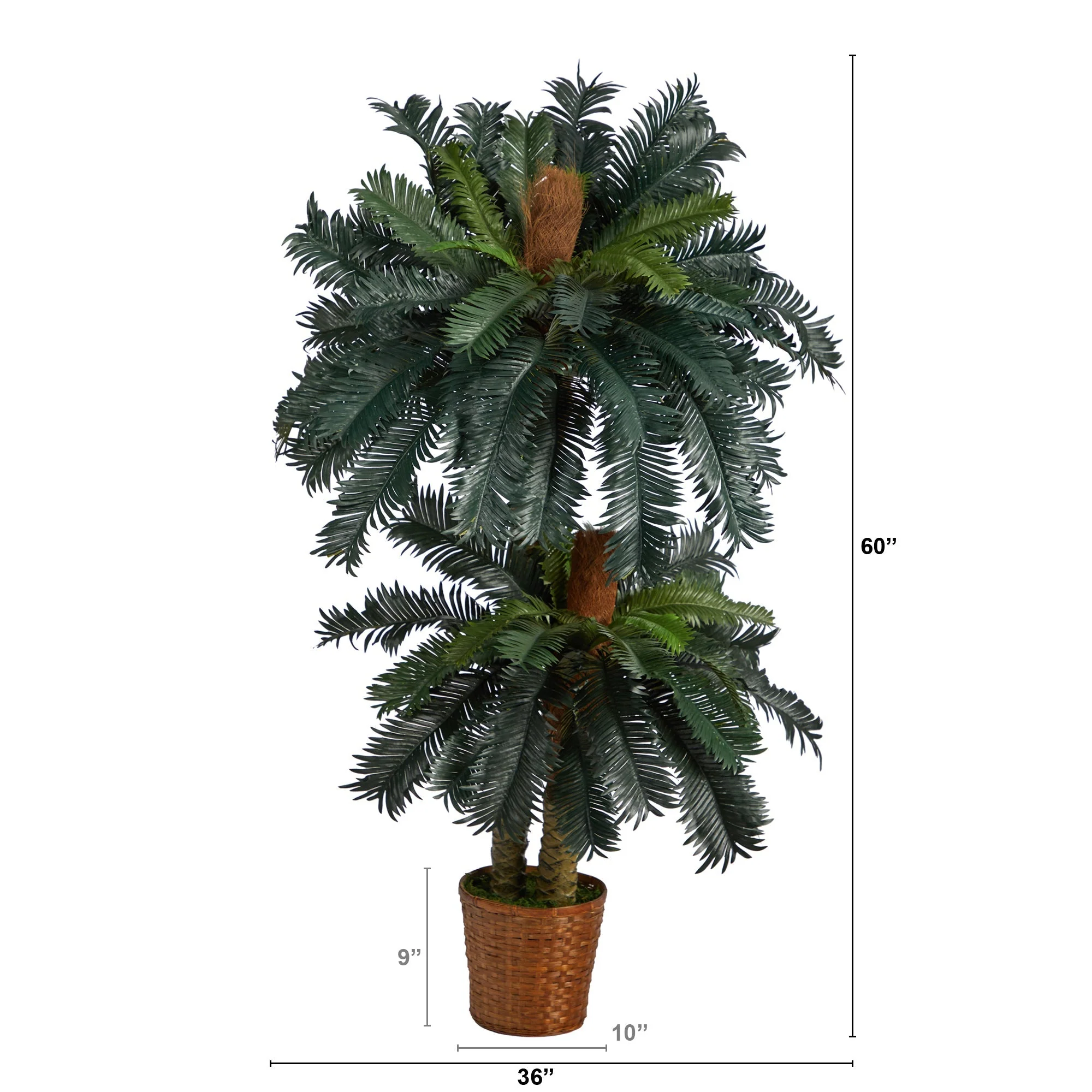 5’ and 3’ Double Sago Palm Artificial Tree with Basket - Image 2