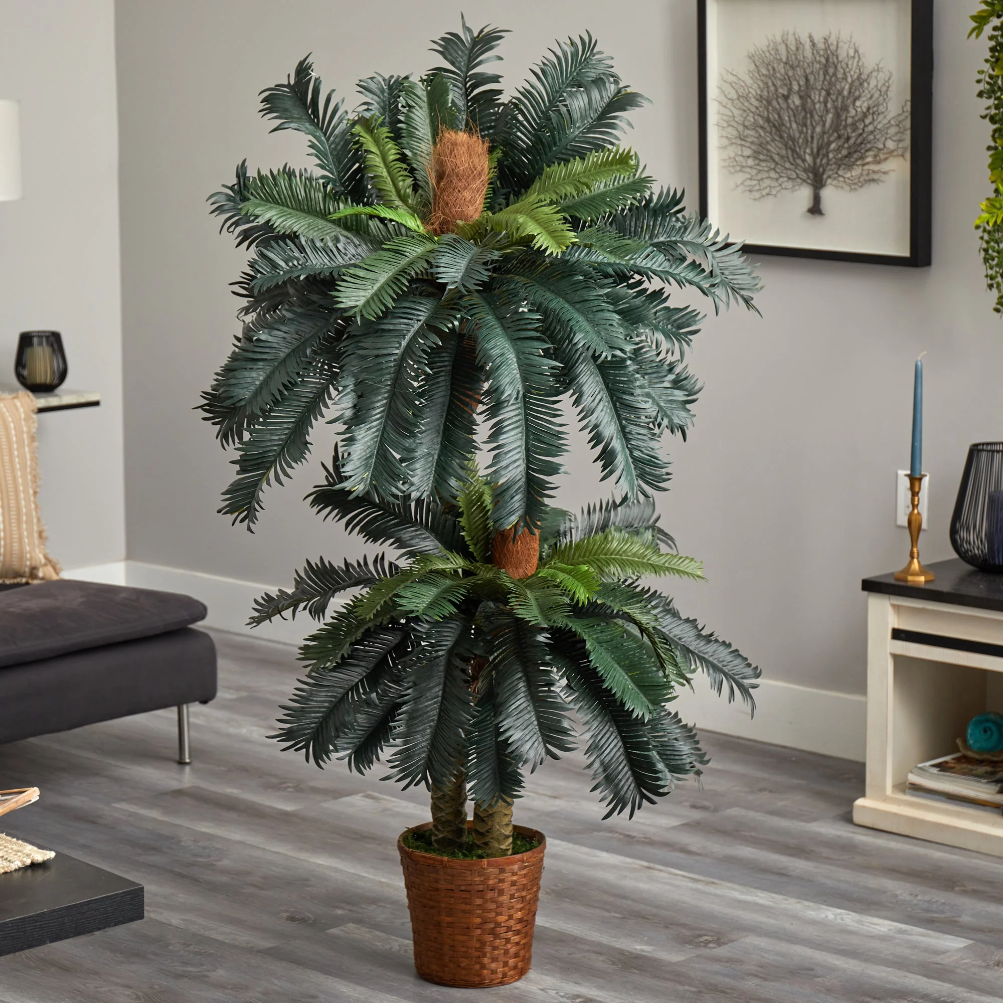 5’ and 3’ Double Sago Palm Artificial Tree with Basket - Image 3