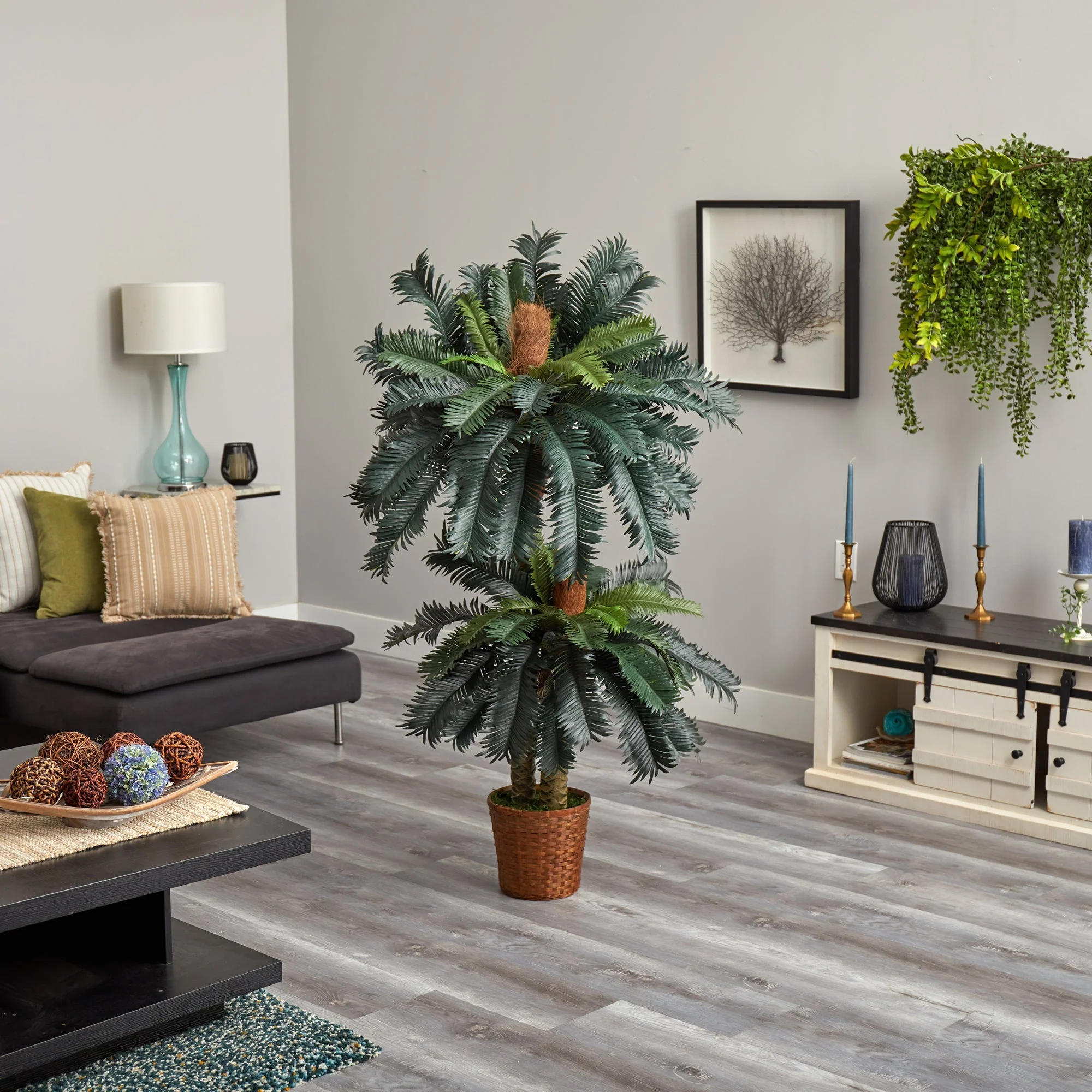 5’ and 3’ Double Sago Palm Artificial Tree with Basket - Image 4