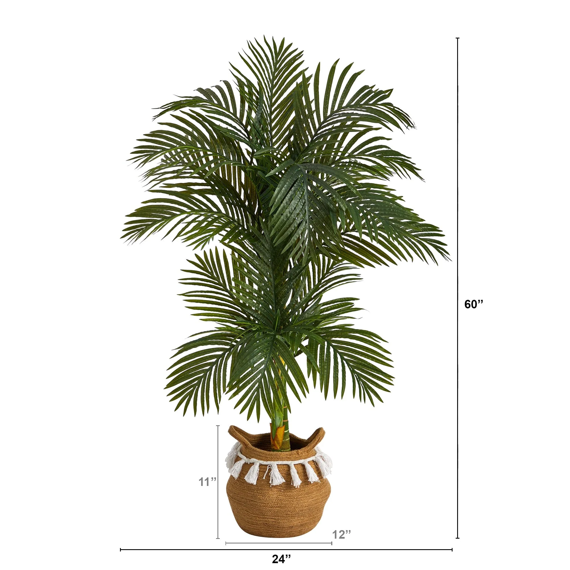 5’ Artificial Double Stalk Golden Cane Palm Tree with Handmade Woven Cotton Basket - Image 4