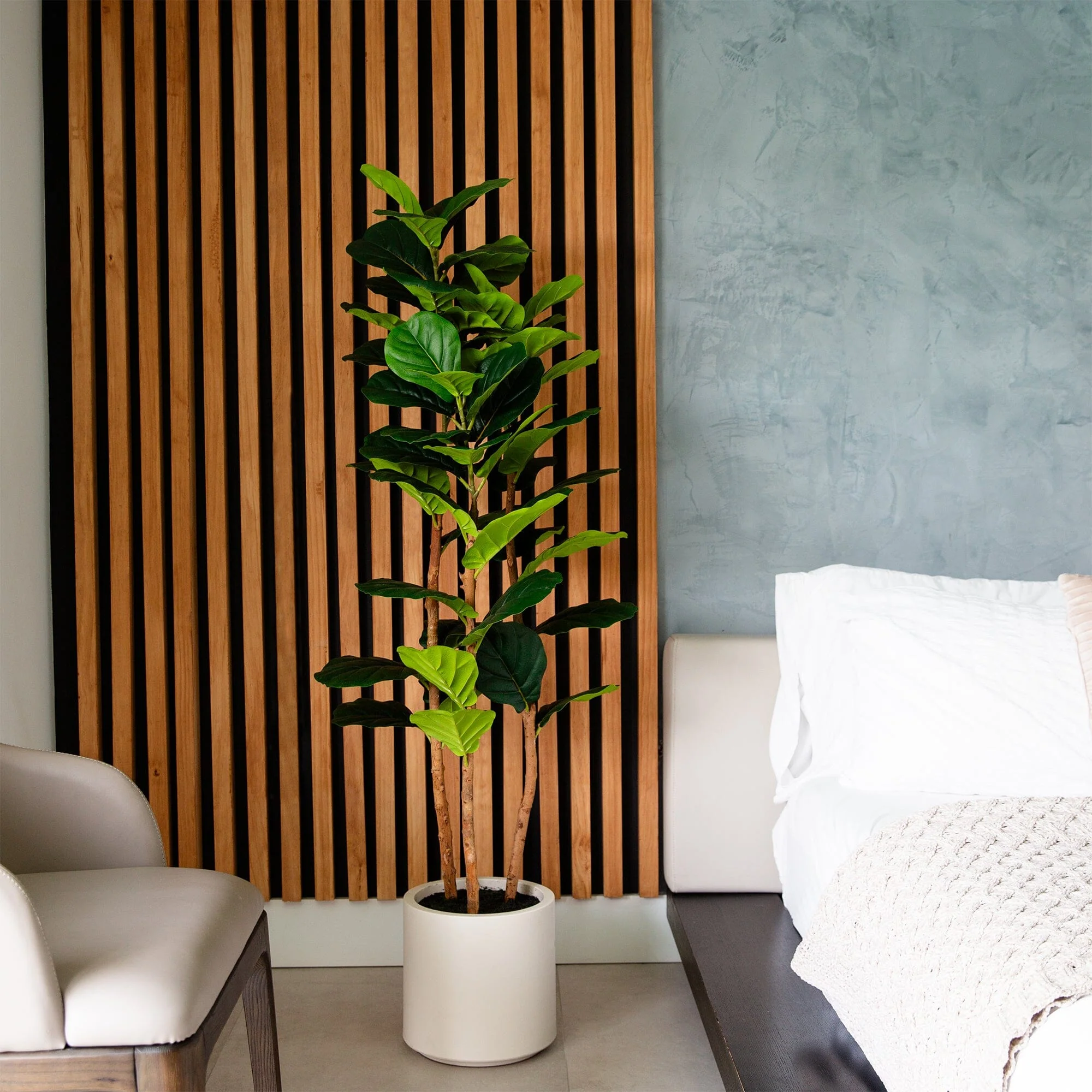 5’ Artificial Fiddle Leaf Tree in Decorative White Planter - Image 6