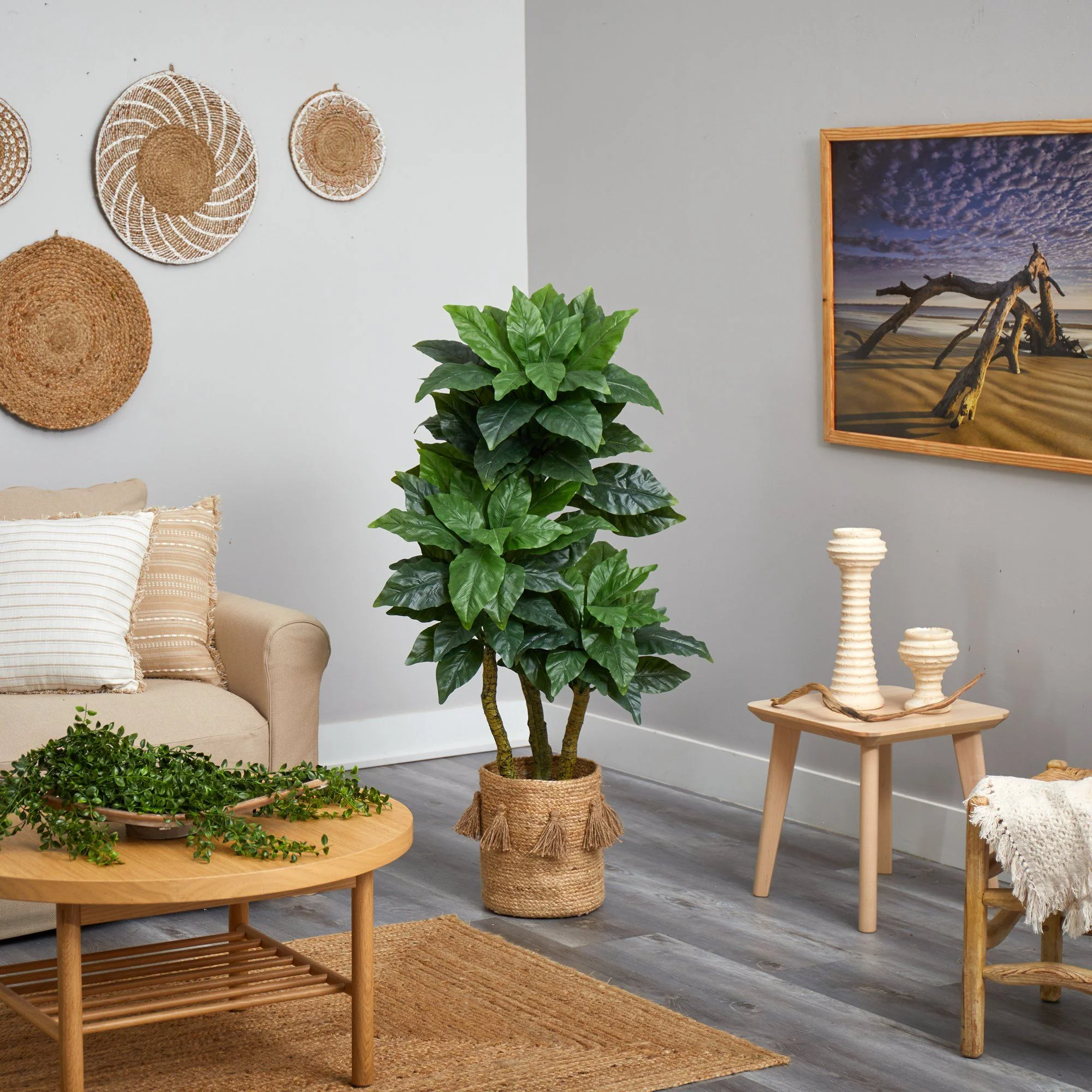 5’ Bird Nest Tree in Handmade Natural Jute Planter with Tassels UV Resistant (Indoor/Outdoor) - Image 4