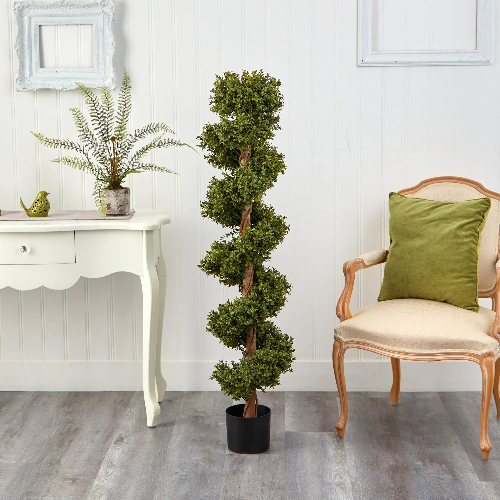 5’ Boxwood Topiary Spiral Artificial Tree (Indoor/Outdoor) - Image 3