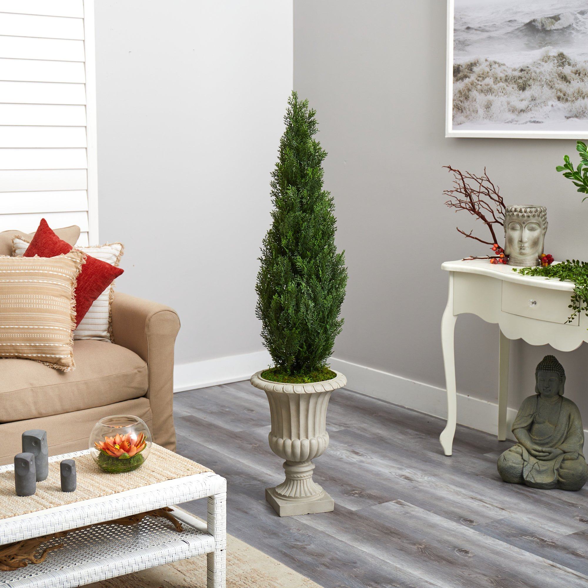 5' Cedar Artificial Tree in Sand Finished Urn (Indoor/Outdoor) - Image 4