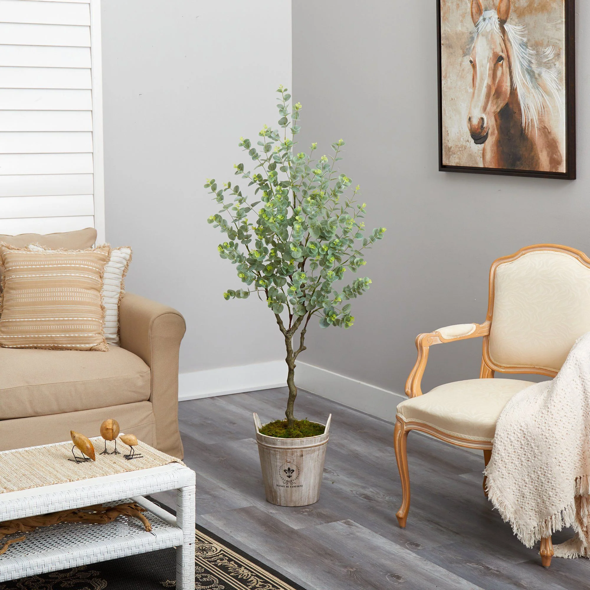 5’ Eucalyptus Artificial Tree in Farmhouse Planter - Image 4