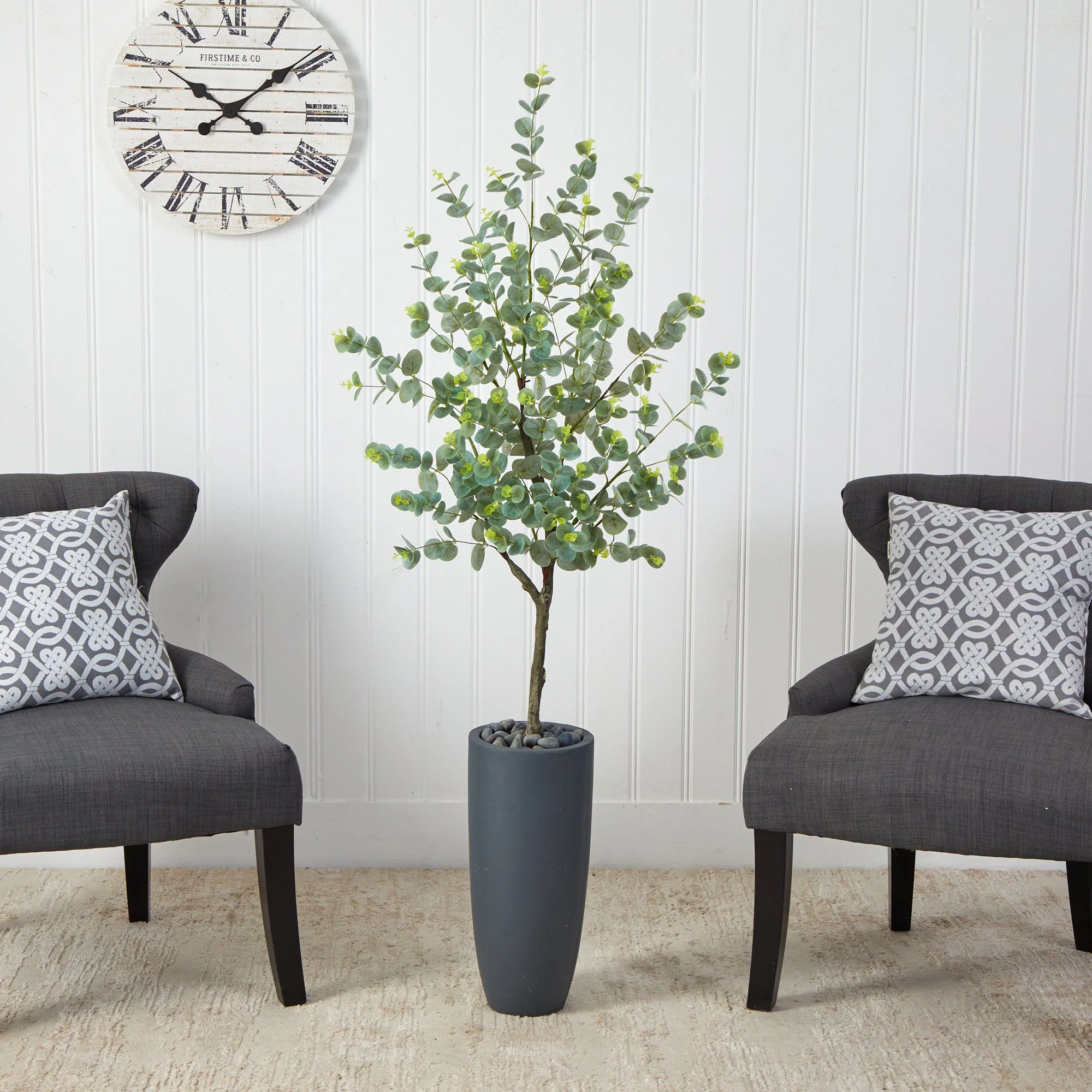 5’ Eucalyptus Artificial Tree in Gray Planter - Image 3