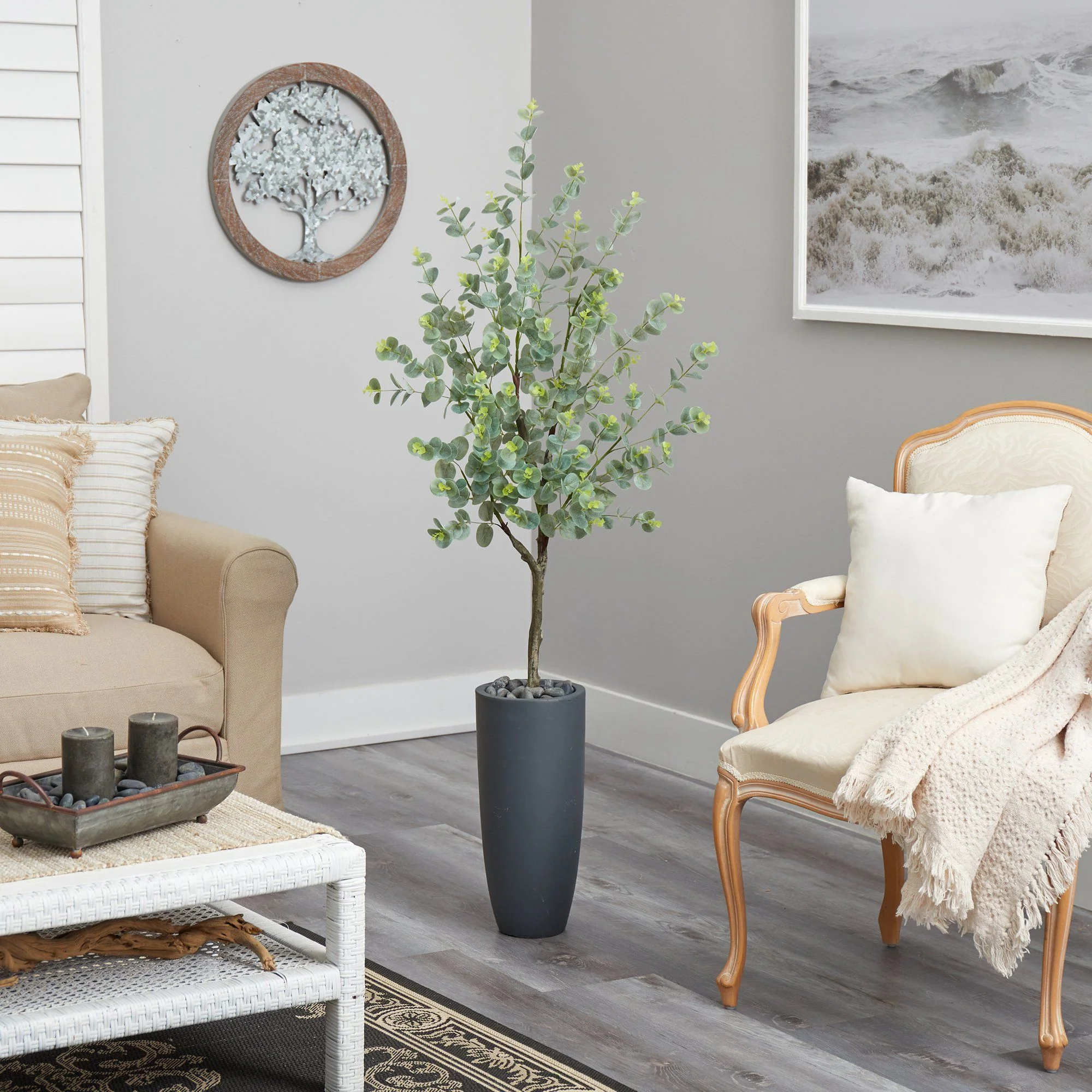 5’ Eucalyptus Artificial Tree in Gray Planter - Image 4