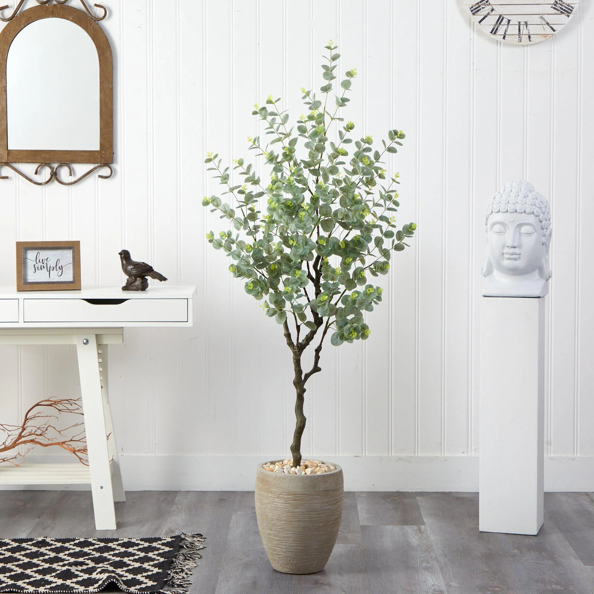 5’ Eucalyptus Artificial Tree in Sandstone Planter - Image 3