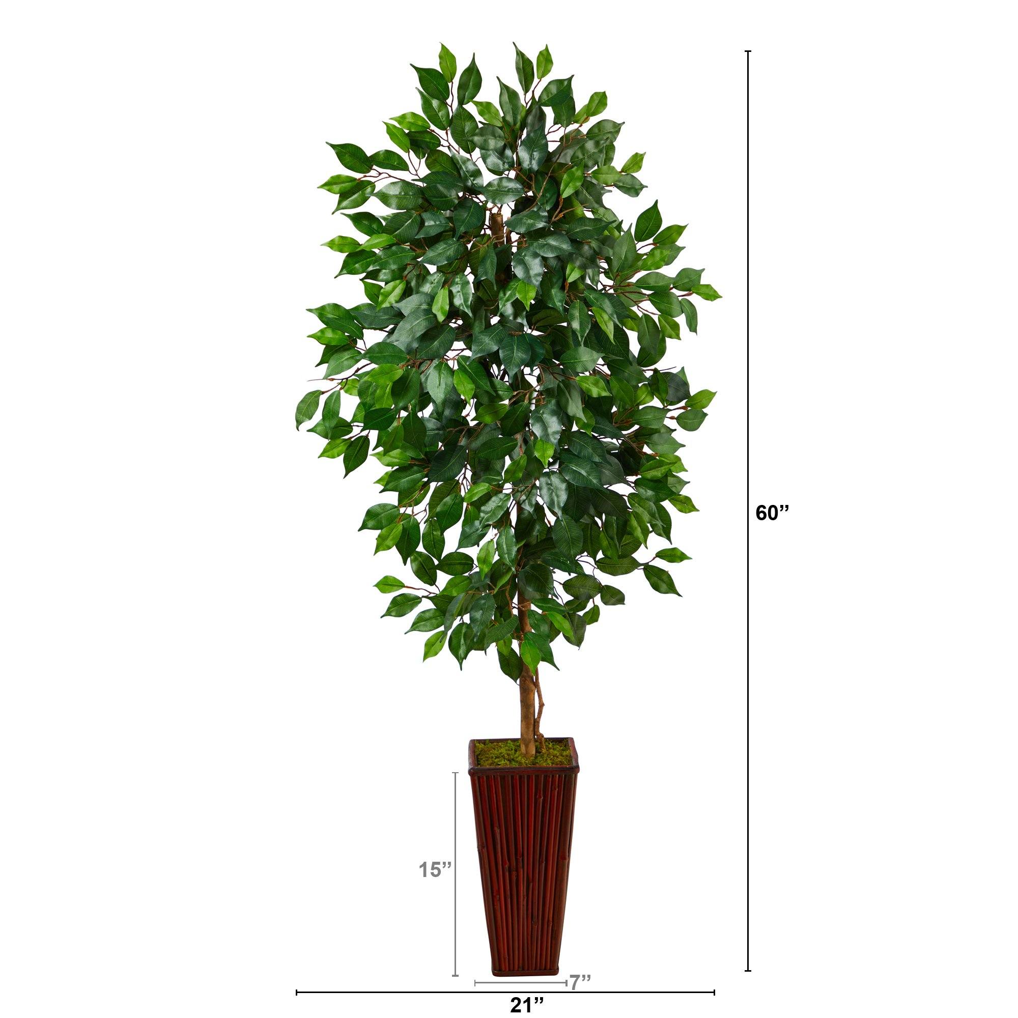 5’ Ficus Artificial Tree in Bamboo Planter - Image 2